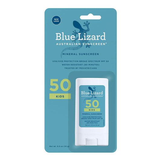 BLUE LIZARD Mineral Sunscreen Stick with Zinc Oxide SPF 50+ Water Resistant UVA/UVB Protection Easy to Apply Fragrance Free, Kids, Unscented, 0.5 oz