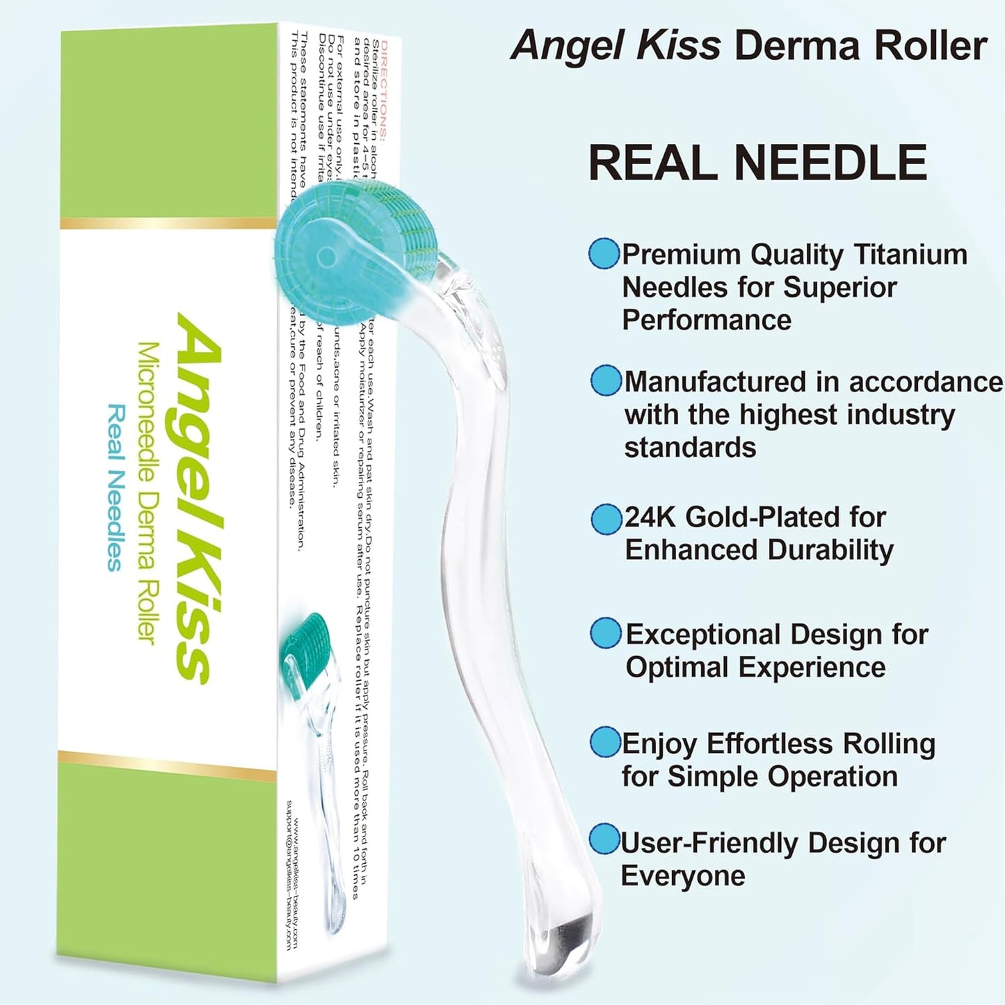 Derma Roller Titanium Real Needle 0.25mm - Angel Kiss 192 Individual Microneedling Roller with Case - Dermal Roller for Face - At Home Facial Skin Roller for Women Men