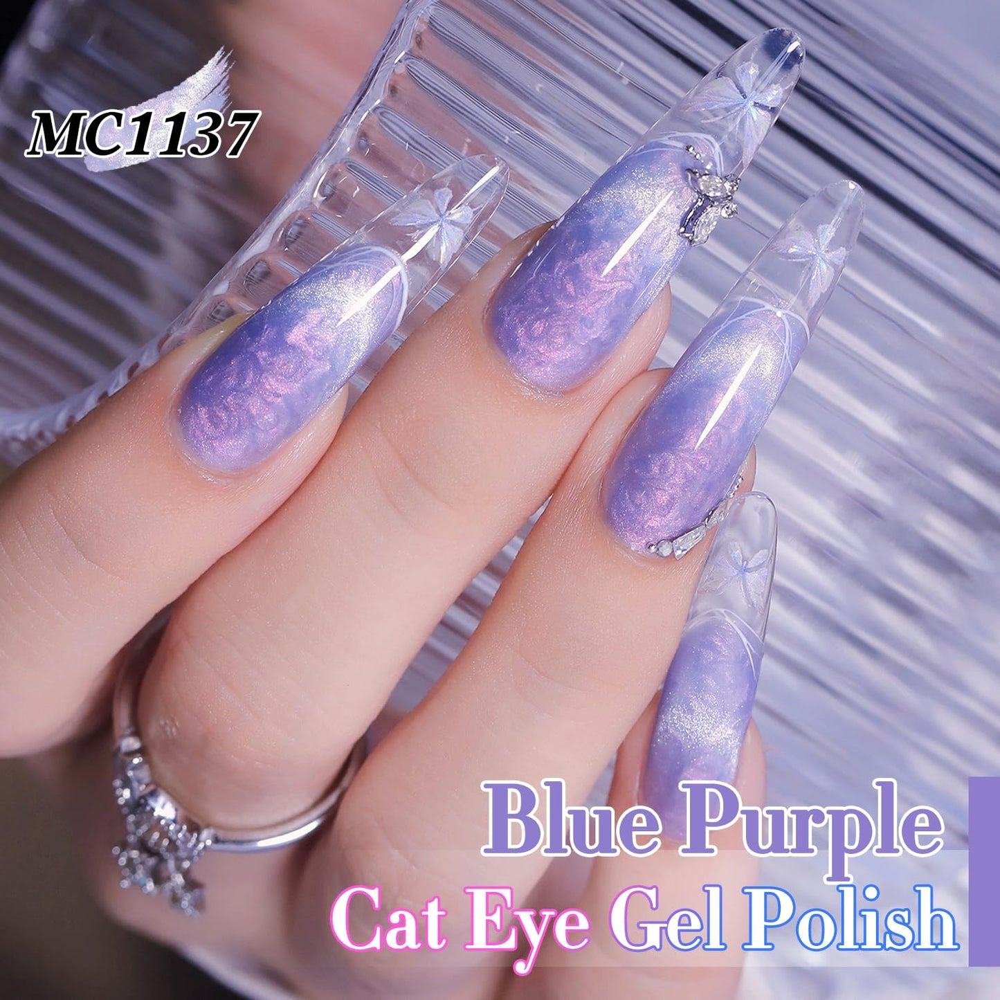 Double Rhythm Cat Eye Gel Polish Set 6 Colors Shimmer Glitter with Magnet Holographic Reflective Magnetic UV Nail Art Kit (Pearl Pink Blue Green Purple 6-Kit 44)