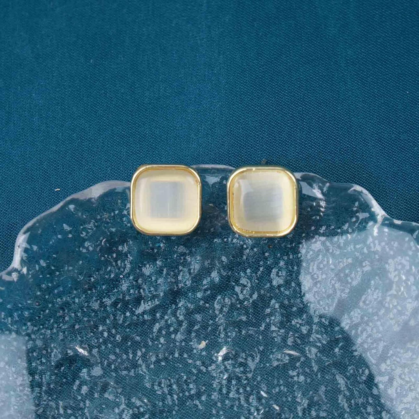 Vintage Square Opal Earrings Opal Square Stud Earrings Moonstone Stud Earrings Geometric Square Earrings Jewelry for Women