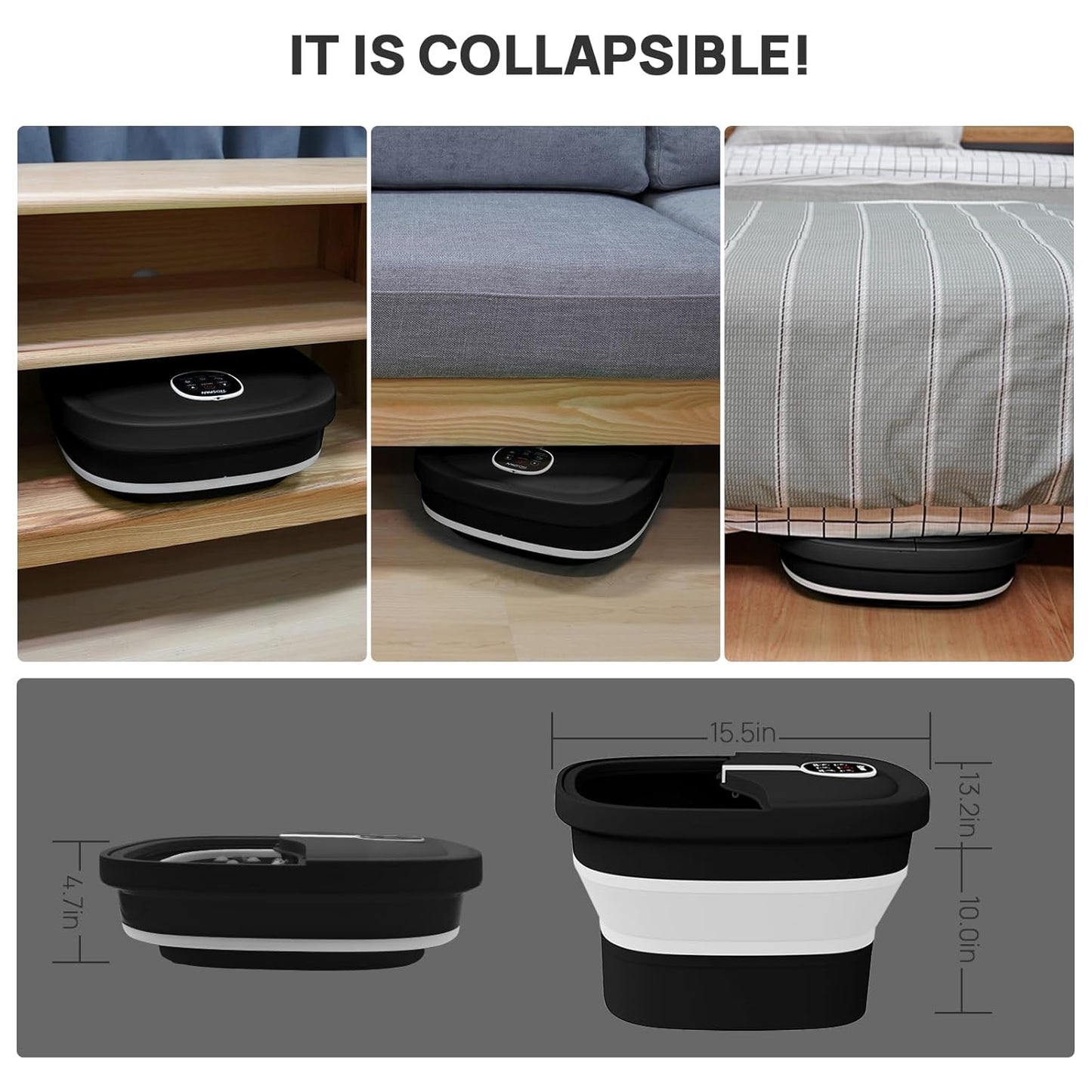 HOSPAN Collapsible Foot Spa Electric Rotary Massage, Foot Bath with Heat, Bubble, Remote, and 24 Motorized Shiatsu Massage Balls. Pedicure Foot Spa for Feet Stress Relief - FS02A