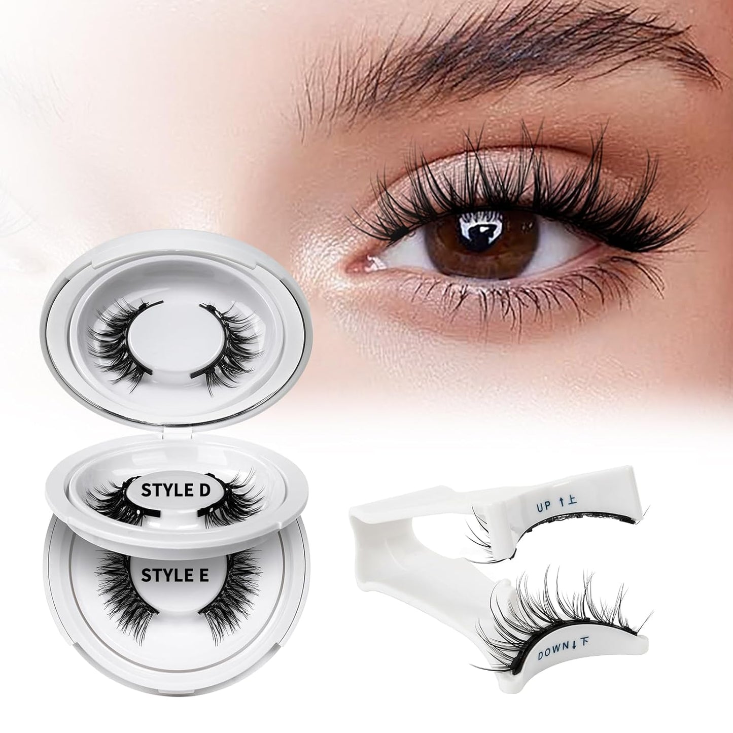 QUEWEL 2 Pairs Magnetic Eyelashes Natural Look, Reusable Magnetic Eyelashes with Applicator, No Glue Needed Lash Clusters Kit, Easy to Wear and Remove(2 Pairs-D+E03)