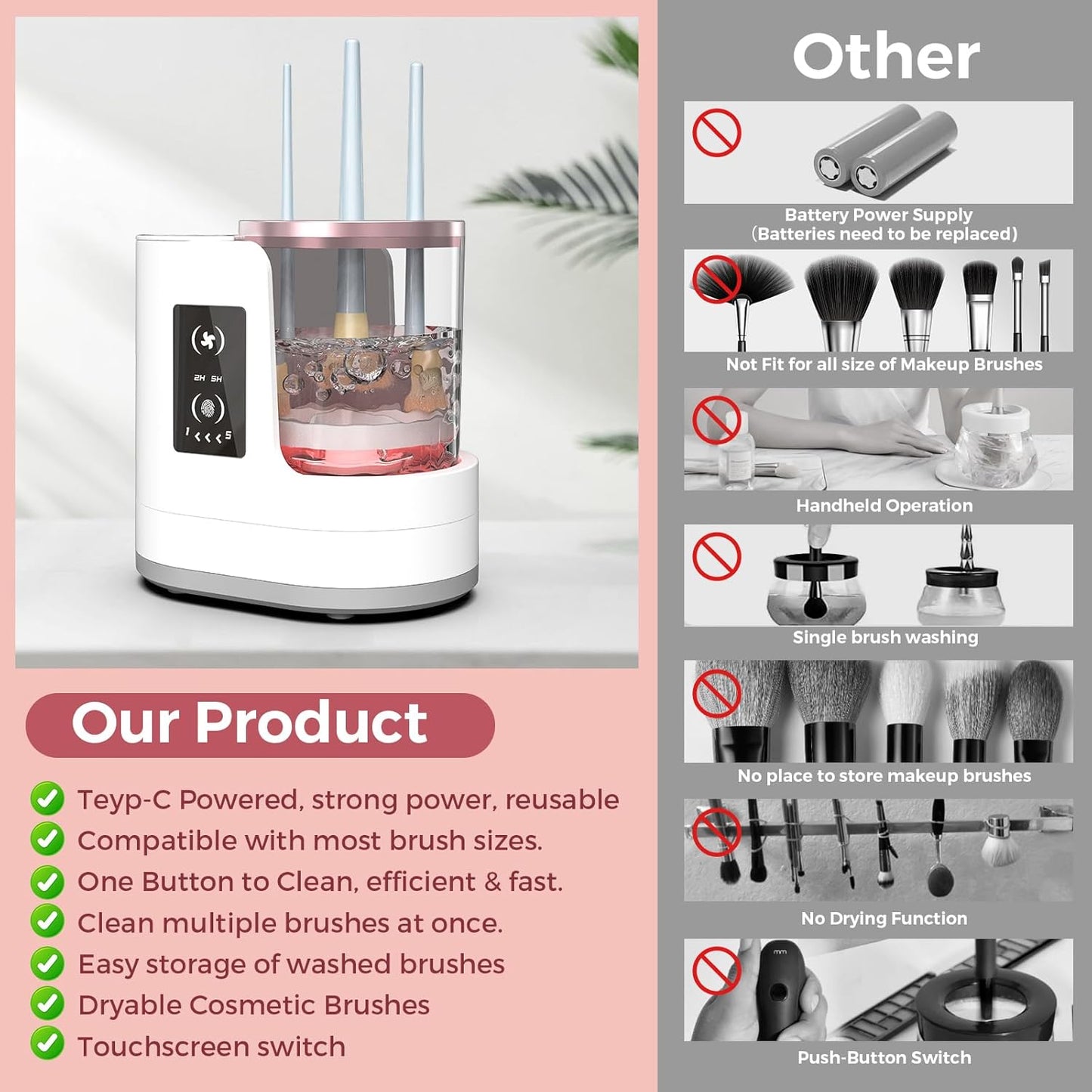 THEMARS 3 IN 1 Electric Makeup Brush Cleaner Machine With Dryer, USB Portable Automatic Cosmetic Brushes Cleaner