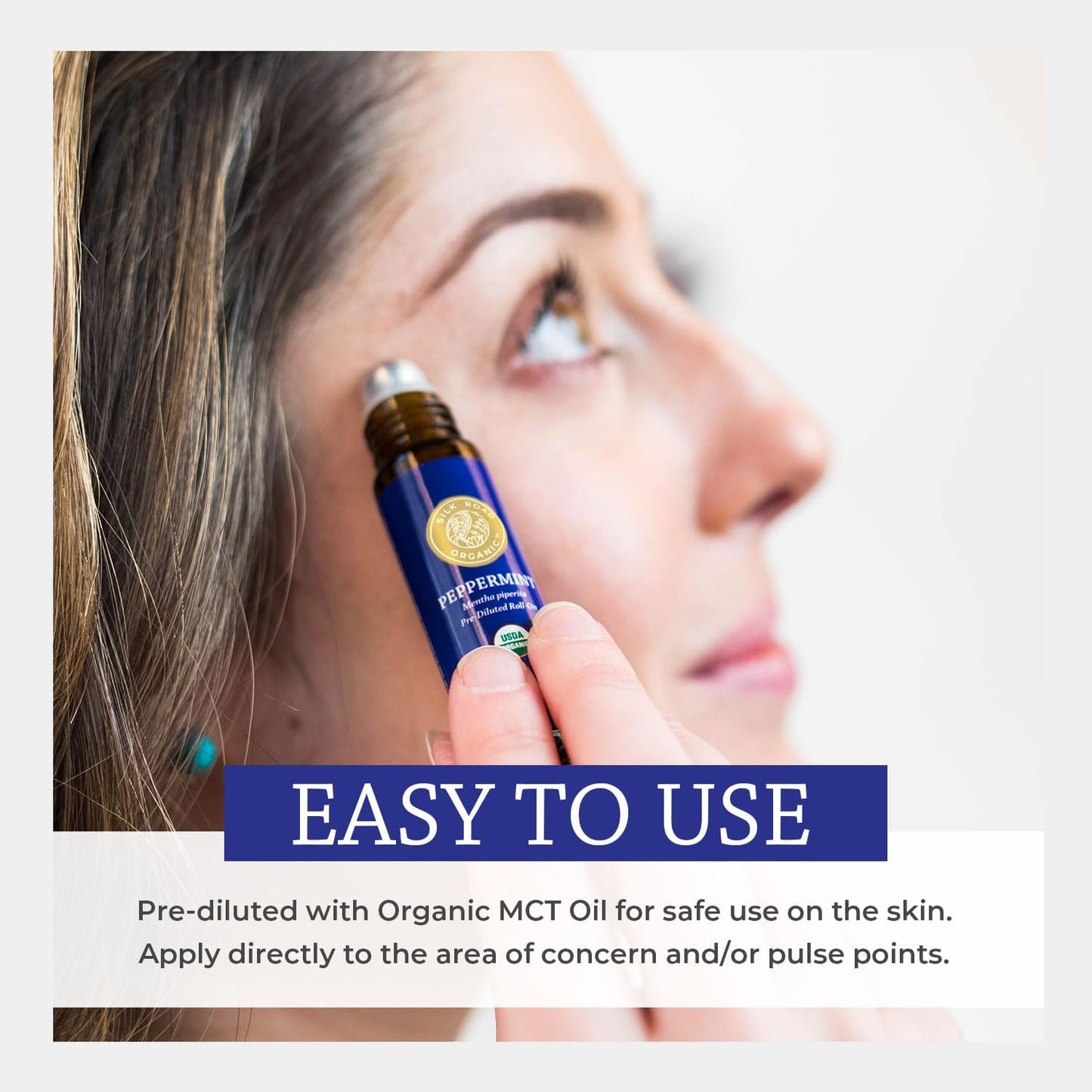 Silk Road Organic Peppermint Essential Oil Roll On, Mentha Piperita, 100% Pure USDA Certified Aromatherapy - Headache, Morning Sickness, Nausea, Energy & Hair - 10 ml Roller