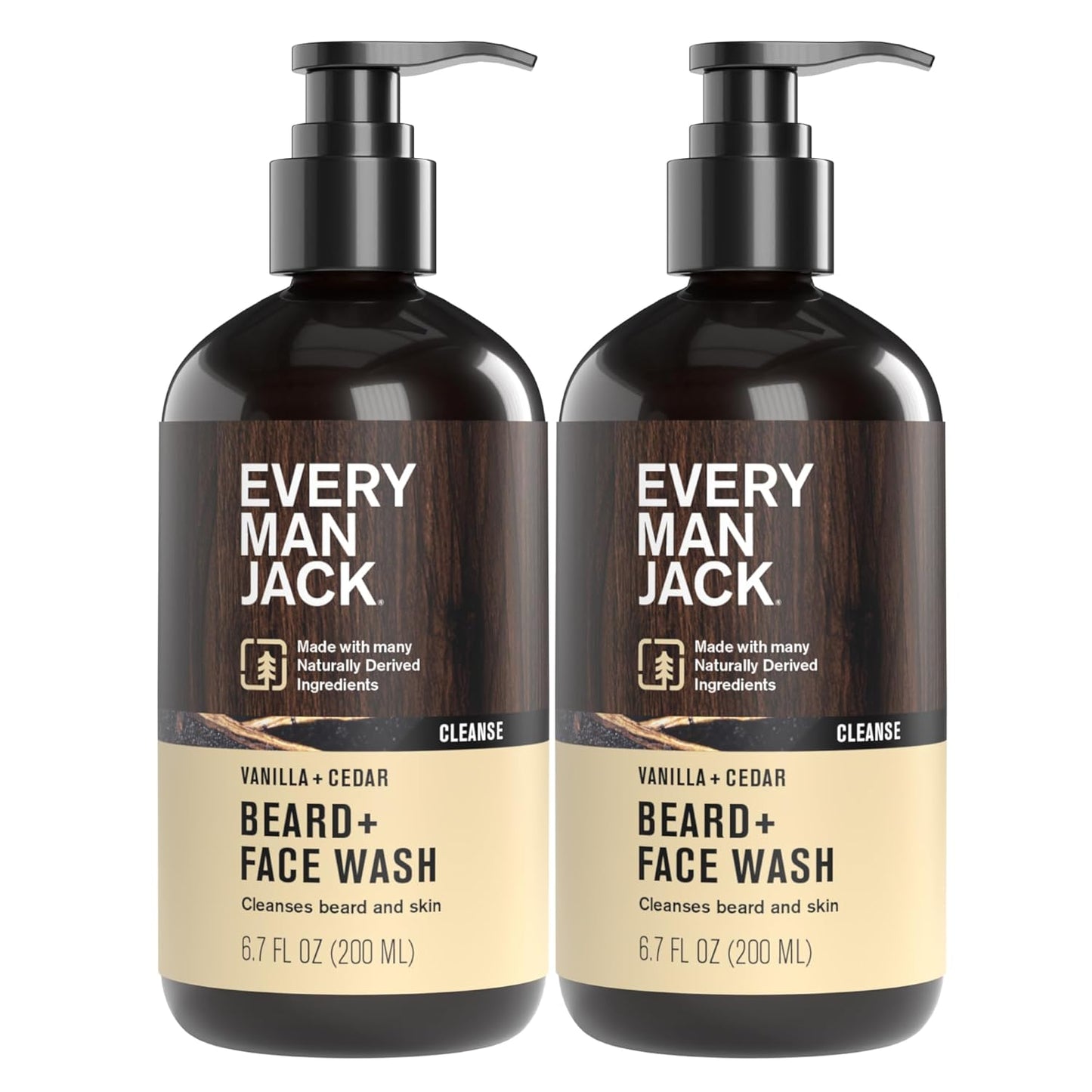 Every Man Jack Beard + Face Wash - Vanilla & Cedar Fragrance - Cleans & Softens Your Beard and Skin - Naturally Derived w/Aloe and Glycerin- 6.7 fl oz - 2 Pack