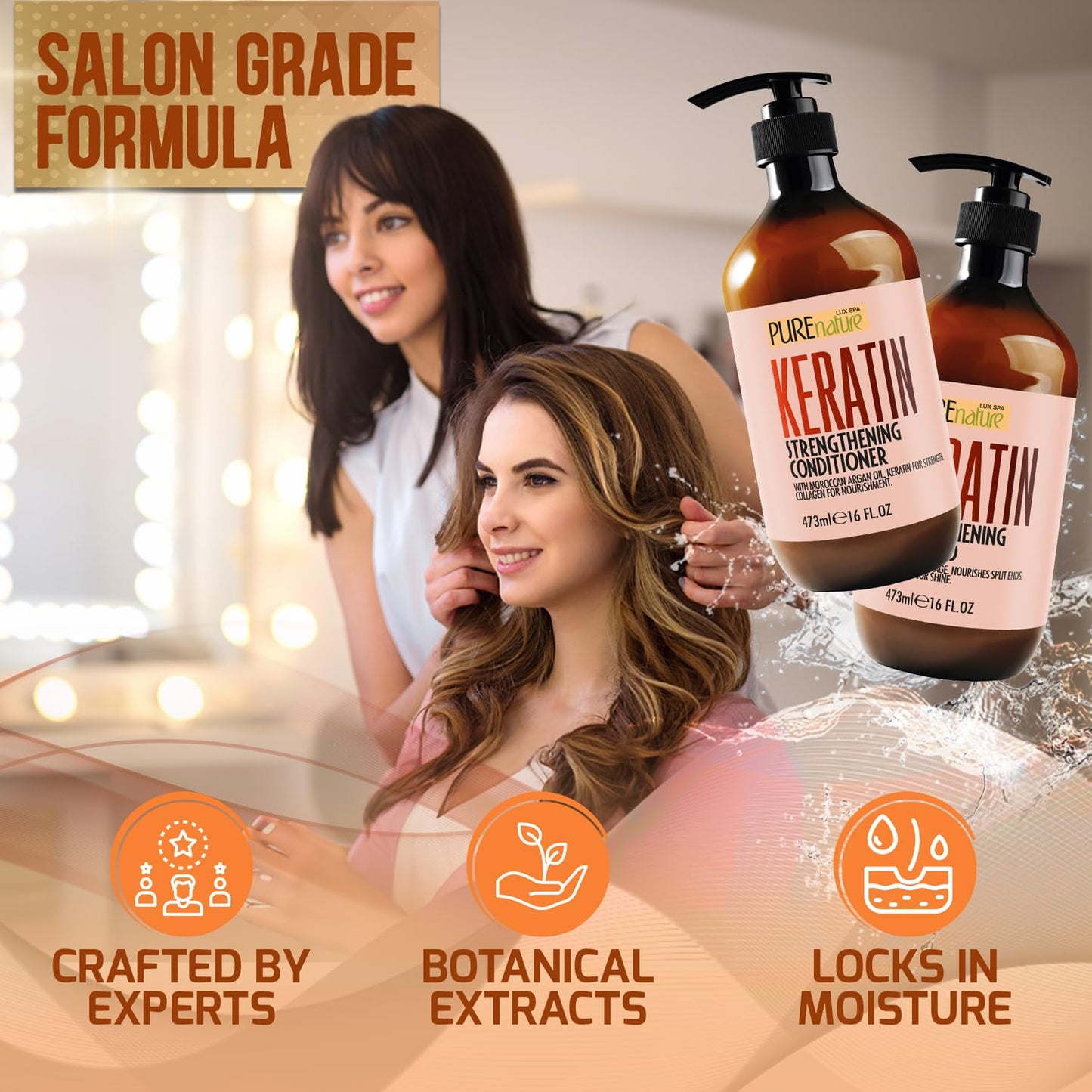 Keratin Shampoo and Conditioner Set - Sulfate and Paraben Free Treatment for Dry Hair - Anti Frizz, Collagen Enriched Formula for Curly or Damaged Hair - Safe for Men and Women with Color Treated Hair