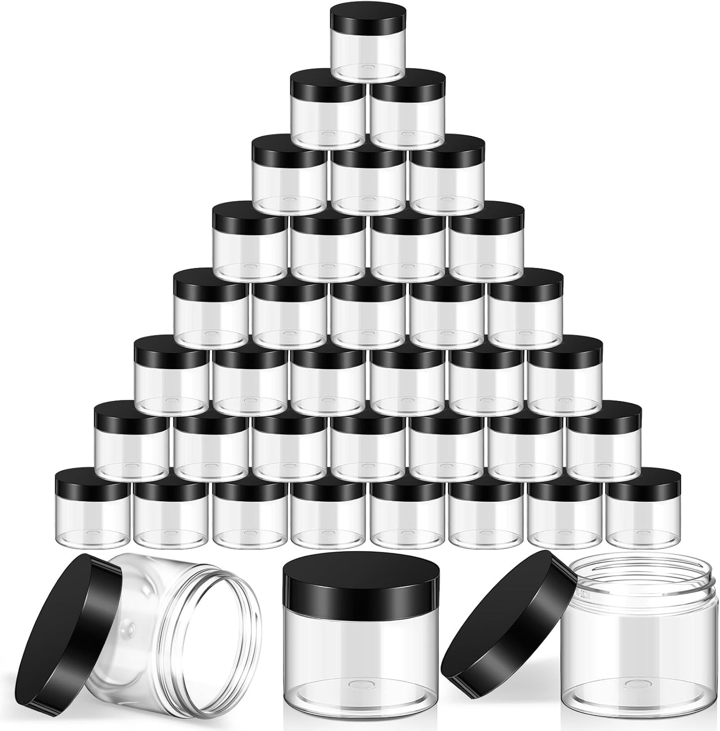 SATINIOR 36 Pieces 1 oz Plastic Jars with Lids Wide Mouth Airtight Reusable Container Acrylic Cosmetic Small Jars for Lotions Ointments Travel Toiletries Creams Make up Storage(Black)