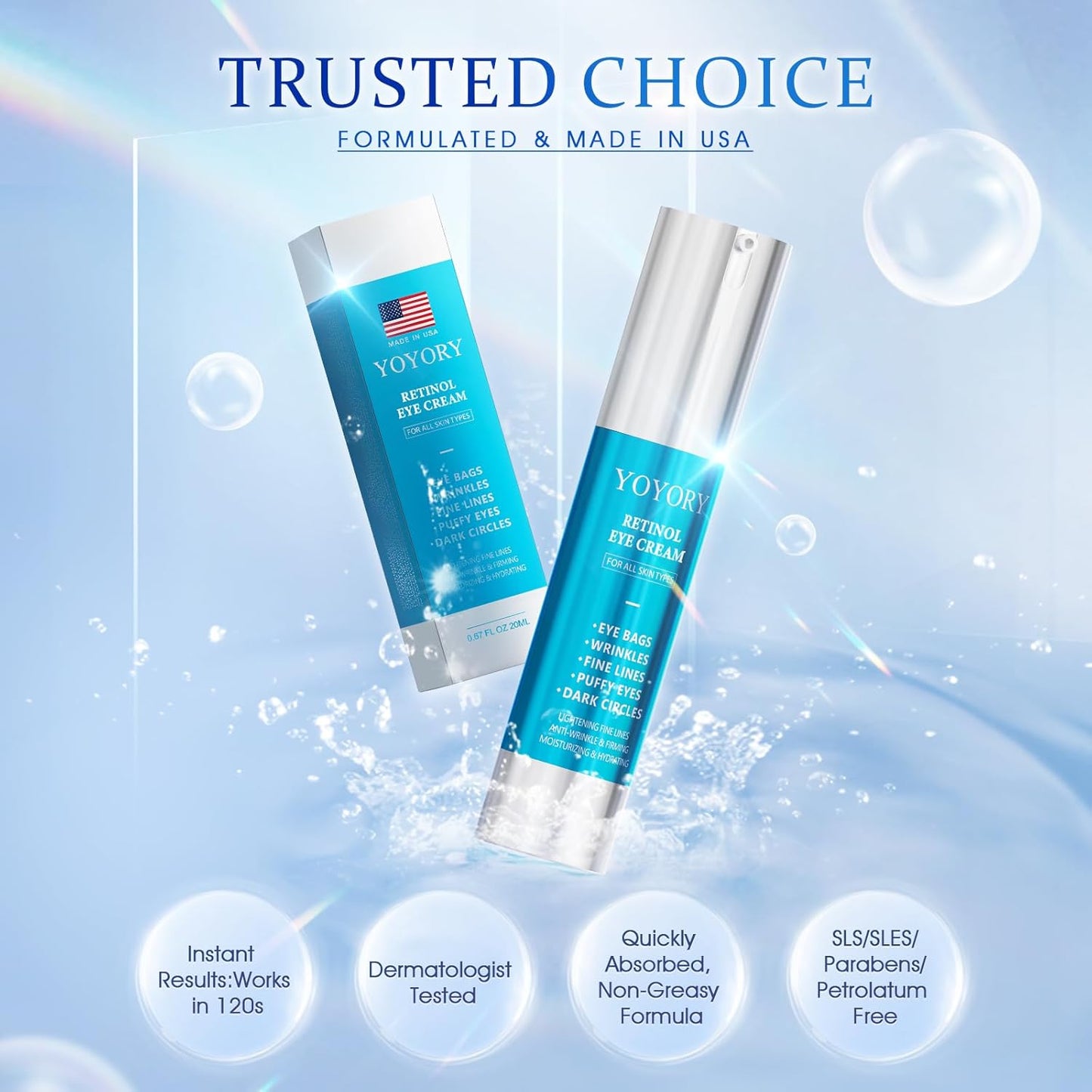 Retinol Under Eye Cream - Anti Aging Eye Cream for Dark Circles and Puffiness, Wrinkles, Fine Lines Eye Bags Treatment Skin Care Hydrates & Lifts (20ml)