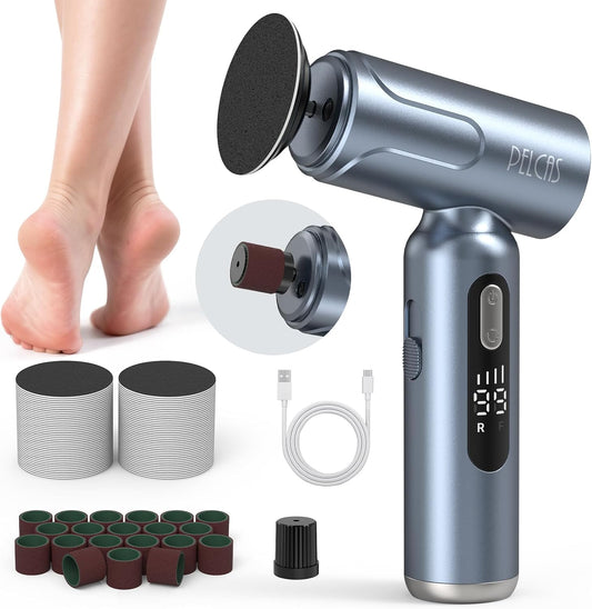 PELCAS Electric Foot Callus Remover with LED Screen, Upgraded Electric Foot File, 2 in 1 Manicure & Pedicure Kit for Women & Men, Cordless Feet Filer for Foot Callus, Thick Nails, Finger Nails Grey