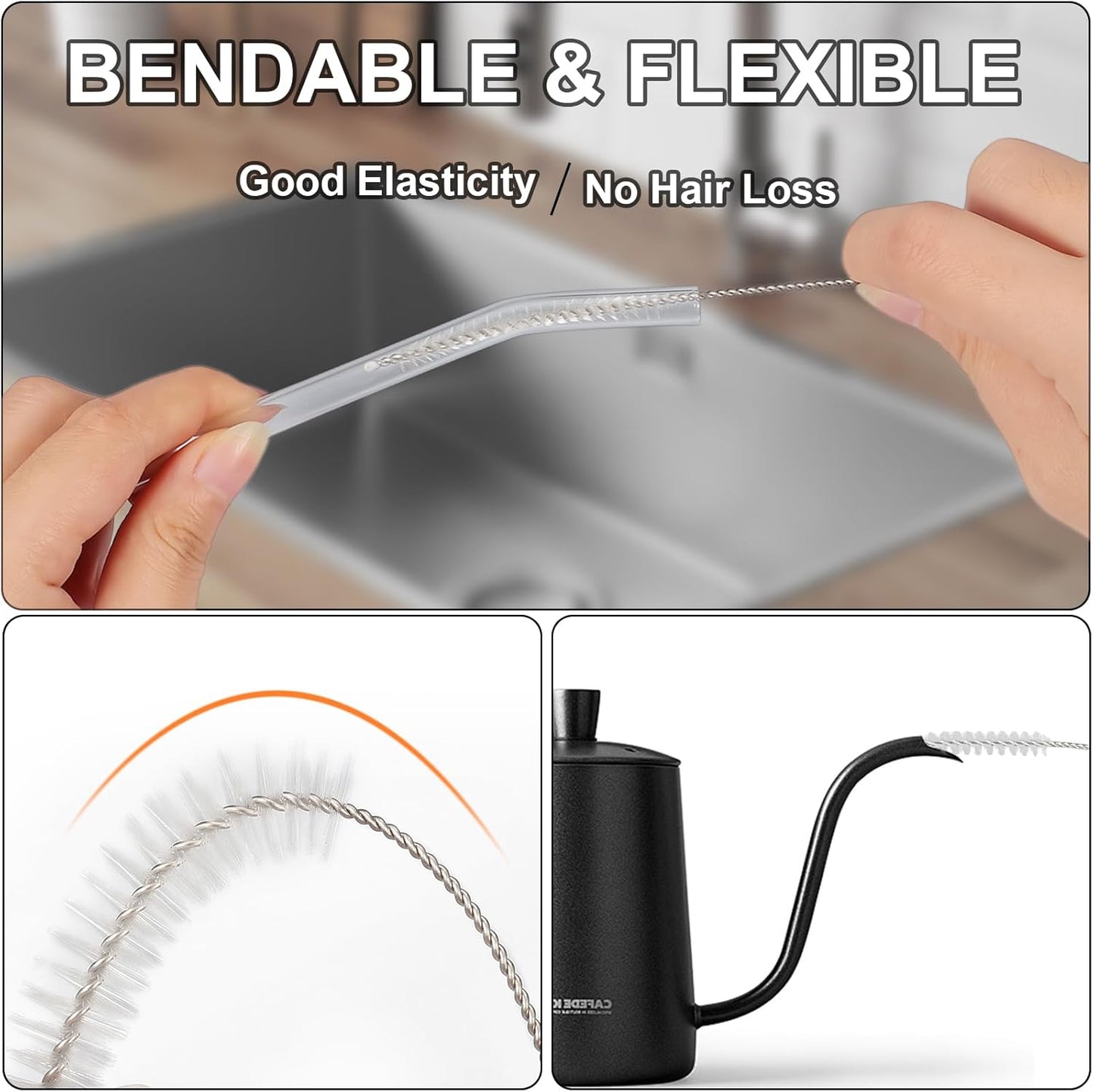 Straw Cleaner Brush Set, 12-Piece 11.8 Inch Long Botthle Cleaning Brush, Nylon Tube Brush Kit for Straws on Tumbler, Water Bottle, Sippy Cup and Pipes, Tubes or Tea Pot Spout