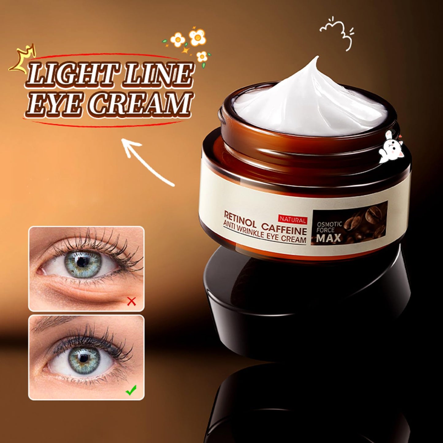 Retinol Caffeine Eye Cream for Dark Circles and Puffiness - Under Eye Treatment Serum to Reduce Wrinkles, Fine Lines, and Eye Bags, Hydrate Eye Area