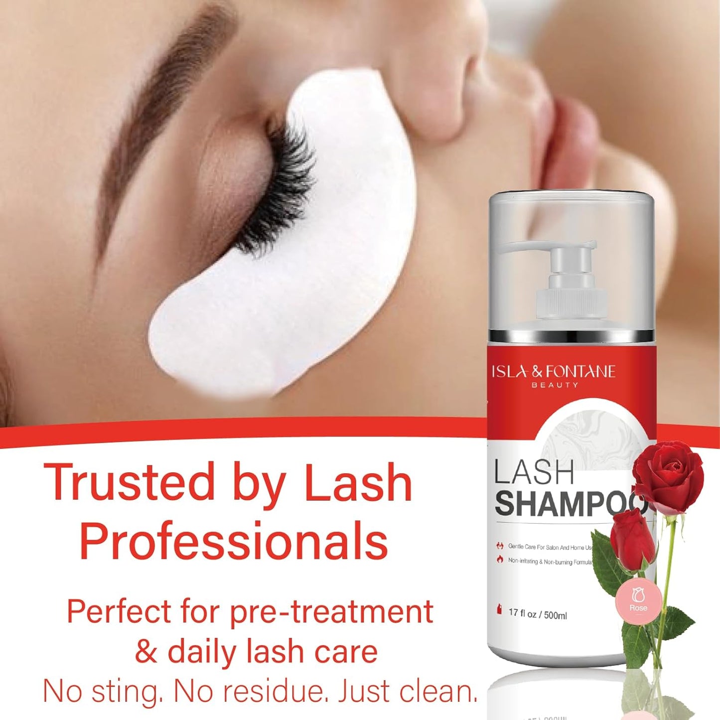 ISLA & FONTANE Lash Shampoo Bulk – Multi-Scent Series – 17 fl oz / 500ml | Gentle Eyelash Cleanser for Lash Extensions | Non-Irritating | Professional Lash Bath Foam For Salon And Home Use (Rose)