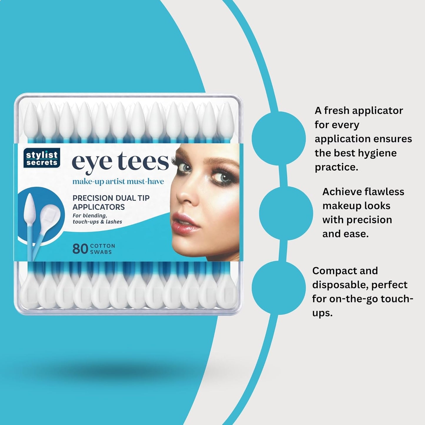 Fran Wilson EYE TEES COTTON TIPS 80 Count (2 PACK) - Precision Makeup Applicator, Double-sided Swabs with Pointed and Rounded Ends for Perfect Blending, Effective Cleaning and Precise Touch-ups