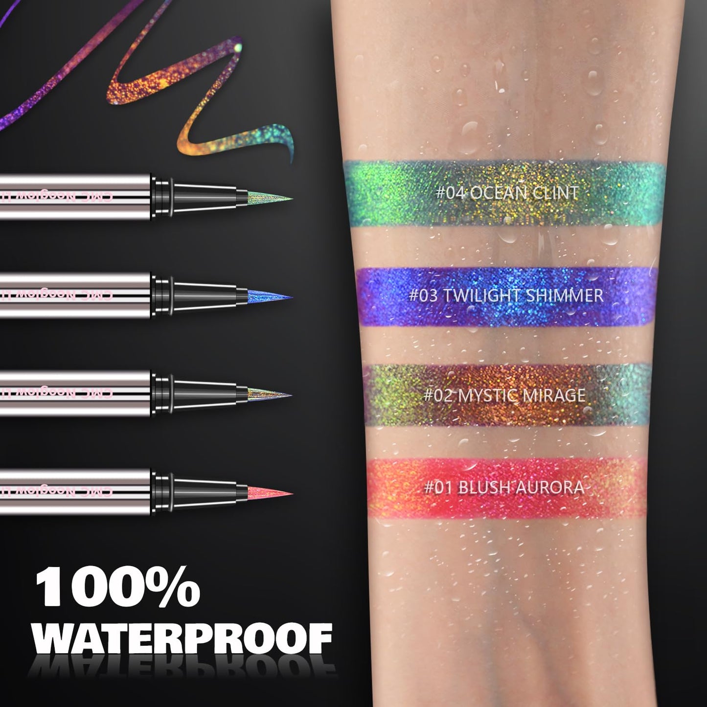CHARMACY New Chameleon Liquid Eyeliner, Liquid Glitter Eyeliner, Highly Pigmented, Metallic MultiColor Shifting waterproof Eyeliner, Ultra-Fine Tip, Longwearing, Smudge-proof (A04 Ocean Glint)