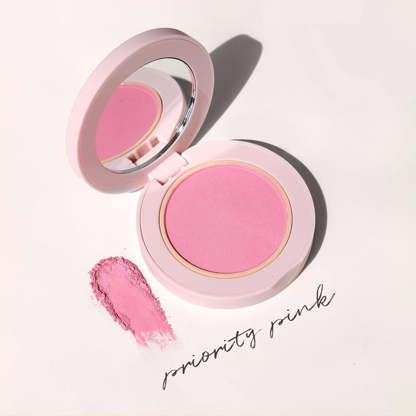 Wander Beauty Hydrating Powder Blush - Lightweight, Pink Blush Makeup with a Blurring, Satin Finish - Buildable Formula with Hyaluronic Acid, Squalane & Aloe Leaf Extract - Priority Pink - 0.18 oz