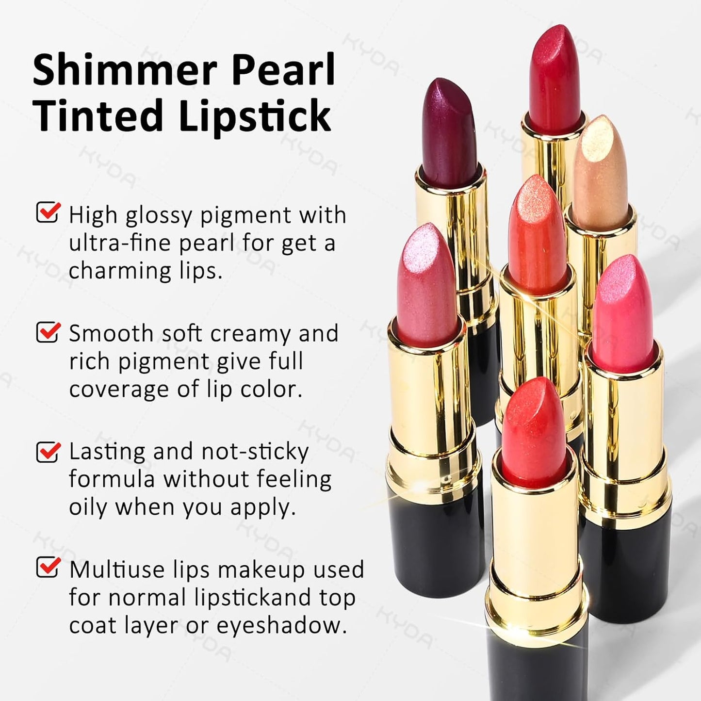 KYDA 2 Colors Shimmer Lipstick, Metallic Pearl Lipstick, Lasting Non-sticky Glitter Lips Color, High Glossy Lips Makeup for Women, Pink Siren+Coral Orange