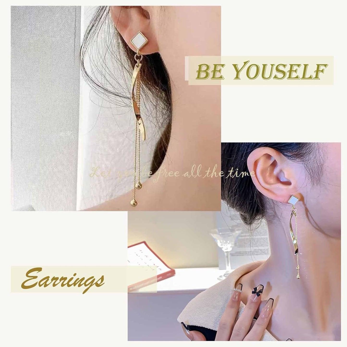 Boho Long Tassel Drop Dangle Earrings Square Studs Vintage Gold Spiral Bar Drop Earrings Long Bead Chain Dangle Earrings Statement Wedding Prom Tassel Earrings Jewelry for Women