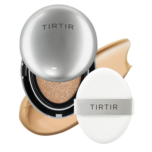 TIRTIR Mask Fit Aura Silver Cushion Foundation | Semi-glow Finish, Natural Coverage, Moisturizing, Lightweight, Korean cushion foundation (#31N French Beige, Full Size, 0.63 Fl Oz)