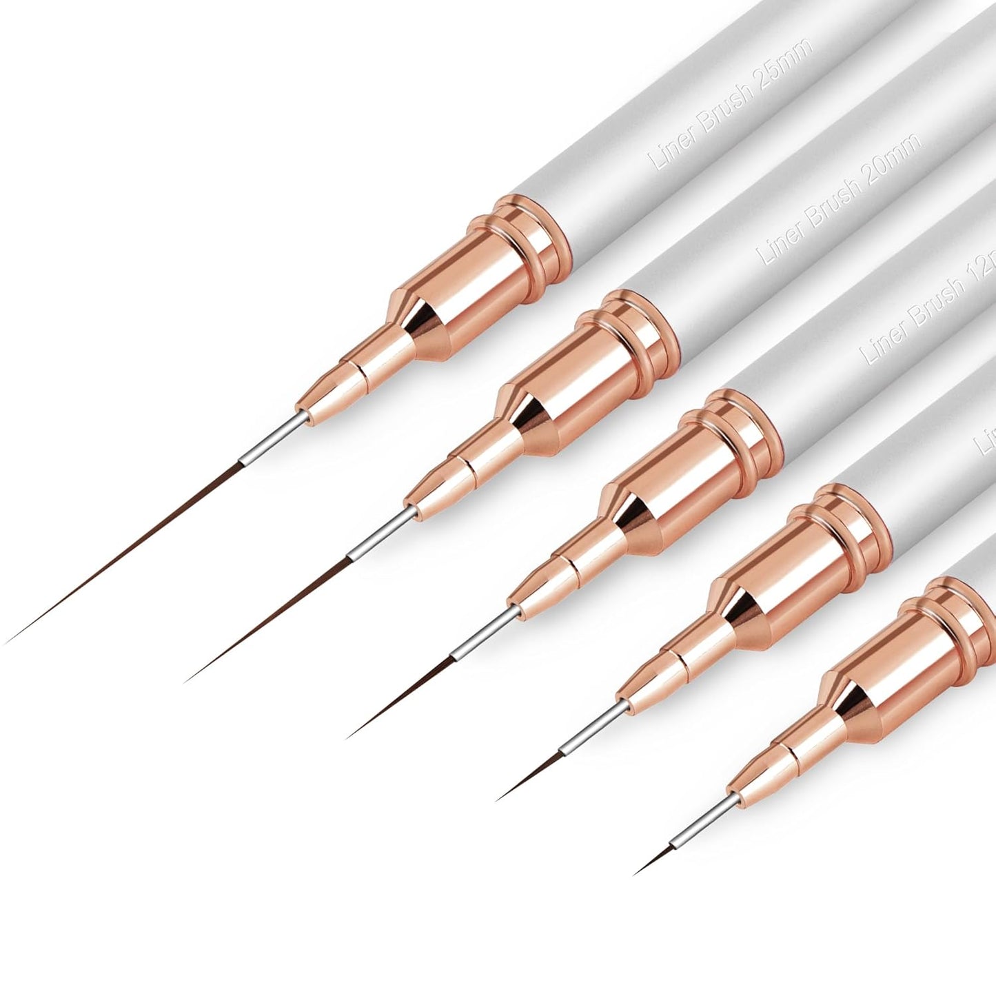 Metallic Nail Art Brushes, 5Pcs Nail Art Liner Brushes, Painting Design Brush Set Nail Dotting Drawing Tool for Long Lines, Thin Details, Fine Drawing Sizes 4/8/12/20/25mm, Sliver