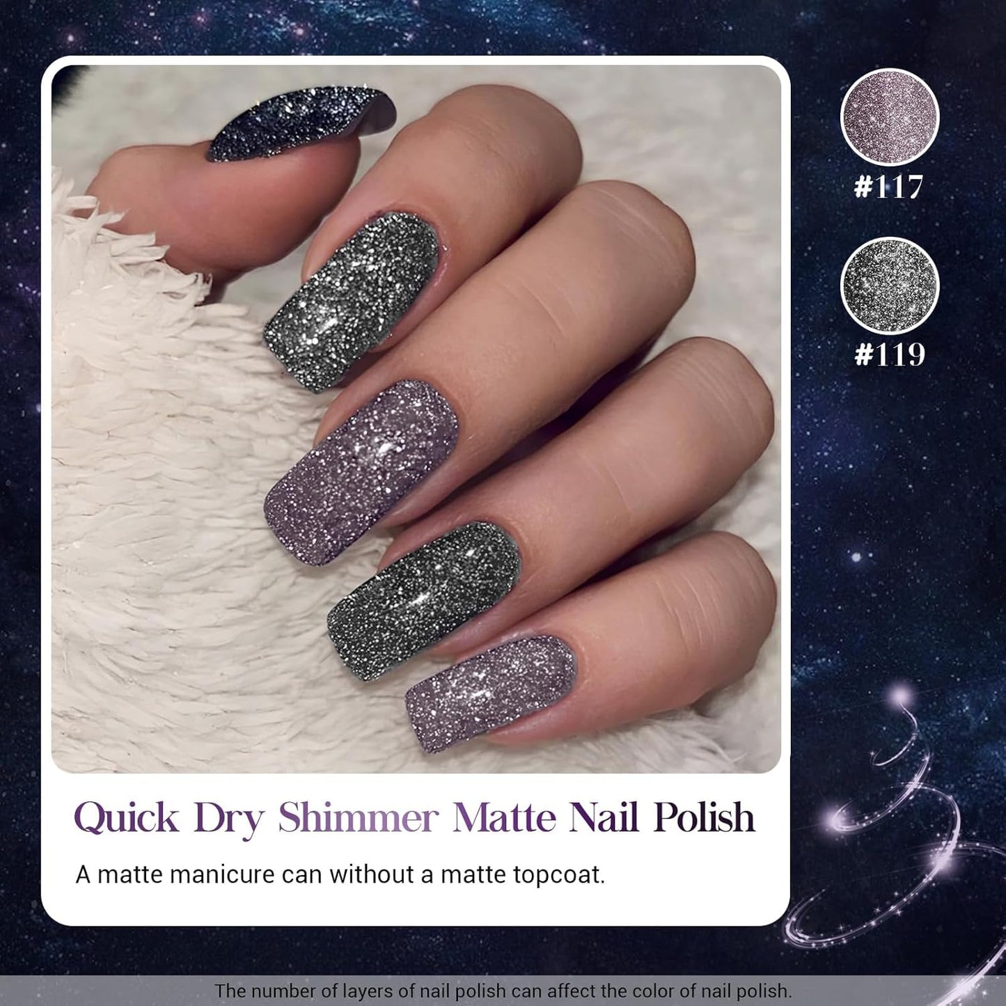 AZUREBEAUTY Matte Glitter Nail Polish Set 4 Colors Diamond Platinum Silver Purple Black Nude Nail Polish Quick Dry Natural Nail Kit with Top Coat DIY Salon Home