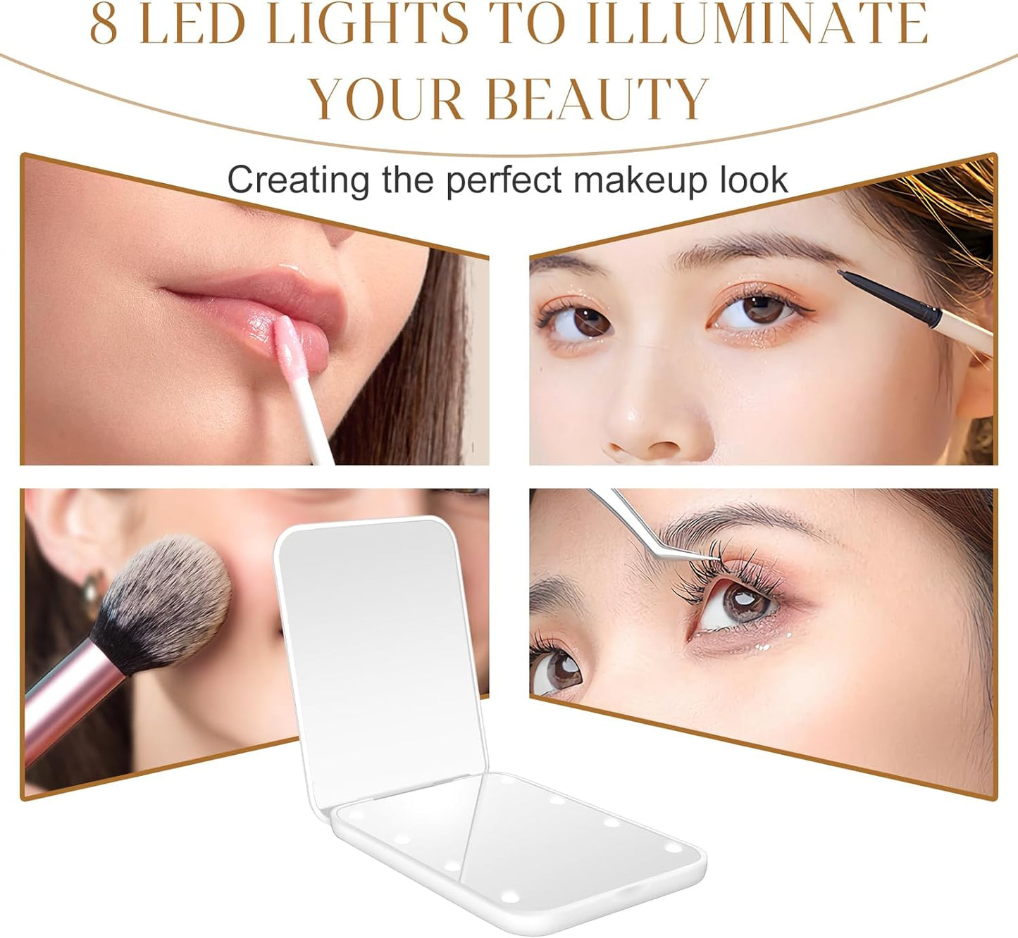 Compact Mirror, 1X/3X Magnification LED Pocket Mirror with Nternal BIattery, Mini Mirror for Purse, Pocket,Travel and Present (White)