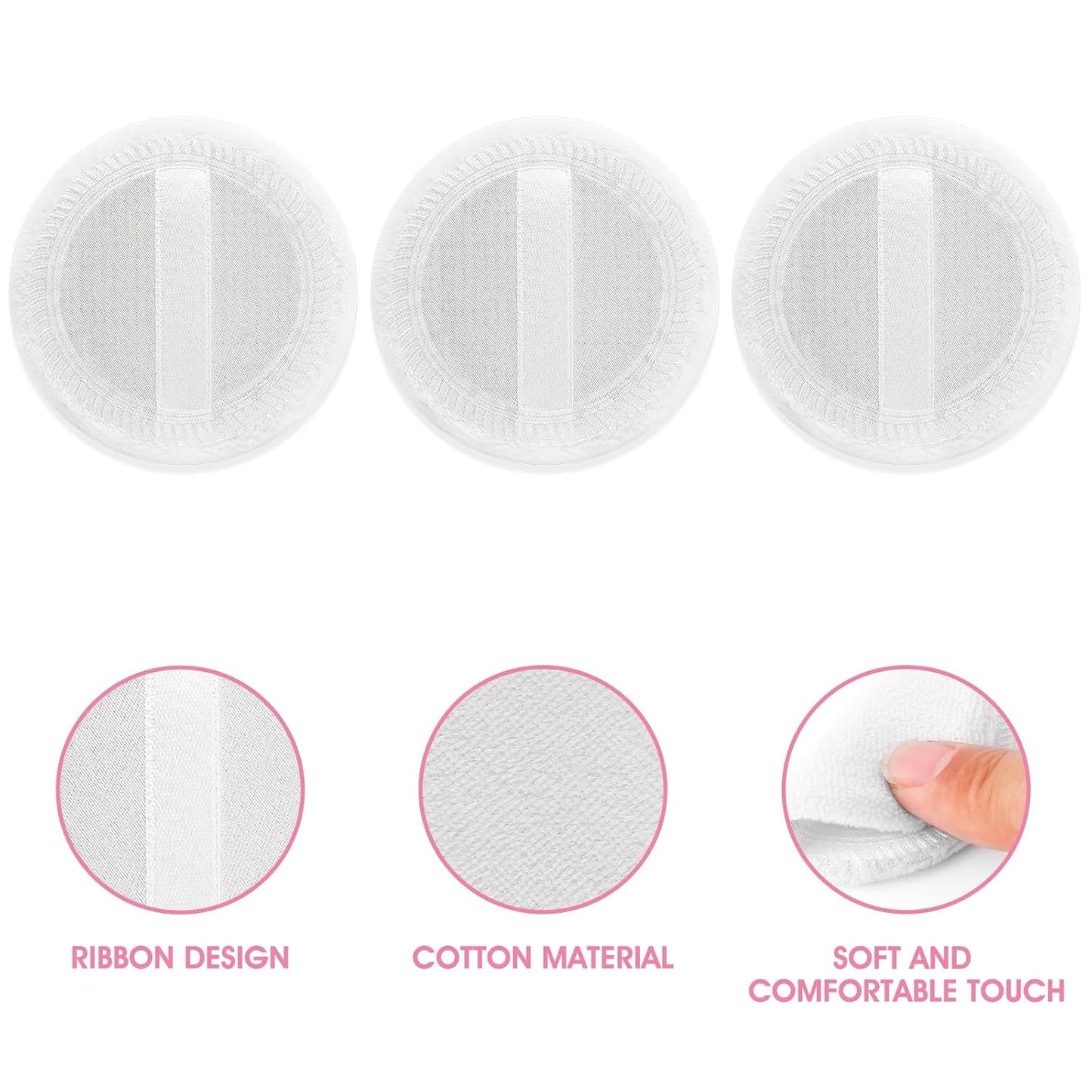 24PCS Makeup Powder Puffs Pink Cotton Powder Puffs Round Powder Puff for Makeup Face Powder Velour Puffs for Loose Powder Washable (White-24pcs)