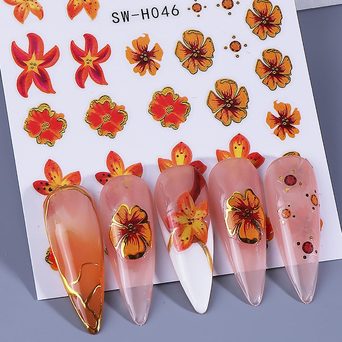 Fall Flower Nail Stickers Cute Nail Decals 3D Self Adhesive Floral Nails Design Supplies Autumn Nail Charms Slider Manicure Accessories Flowers Nail Art Stickers for Women Nail Art Decorations 4PCS