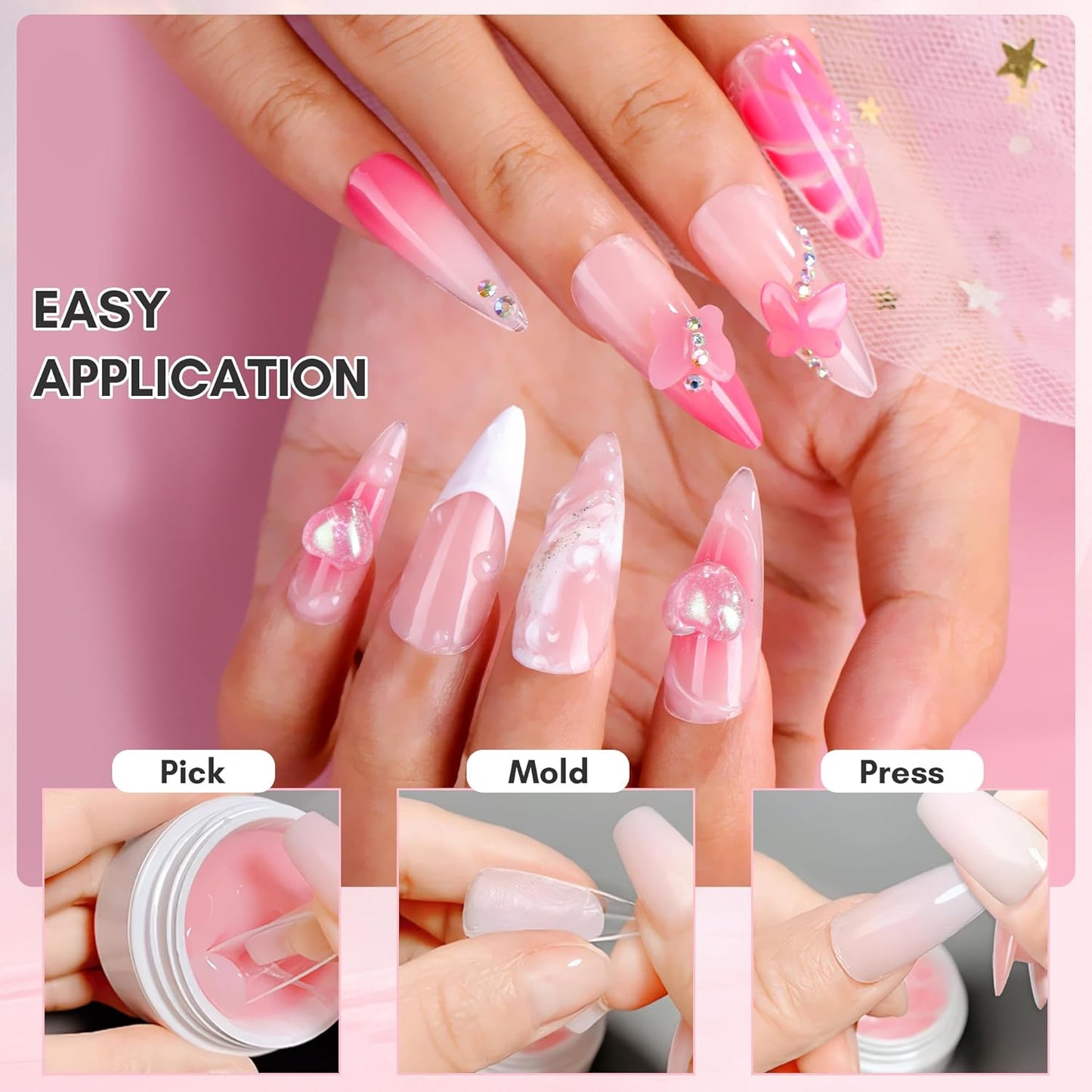Makartt 3D Nail Gel Art: 3D Sculpting Gel Carving DIY Manicure,Solid Gels Builder for Nails Starter Kit, Clear Nude Pink 4 Colors for Extension, Molding Hard Gels with Silicone Molds Sculpture Brush