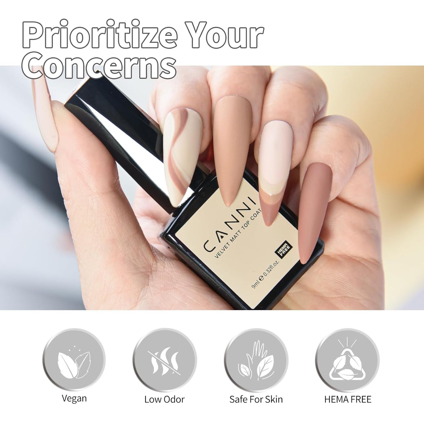 CANNI 2Pcs Matte Gel Top Coat and Base Coat Set- No Wipe Long Lasting Matte Top Coat Gel Nail Polish Kit, Soak Off LED Nail Art Starter Manicure Salon DIY at Home