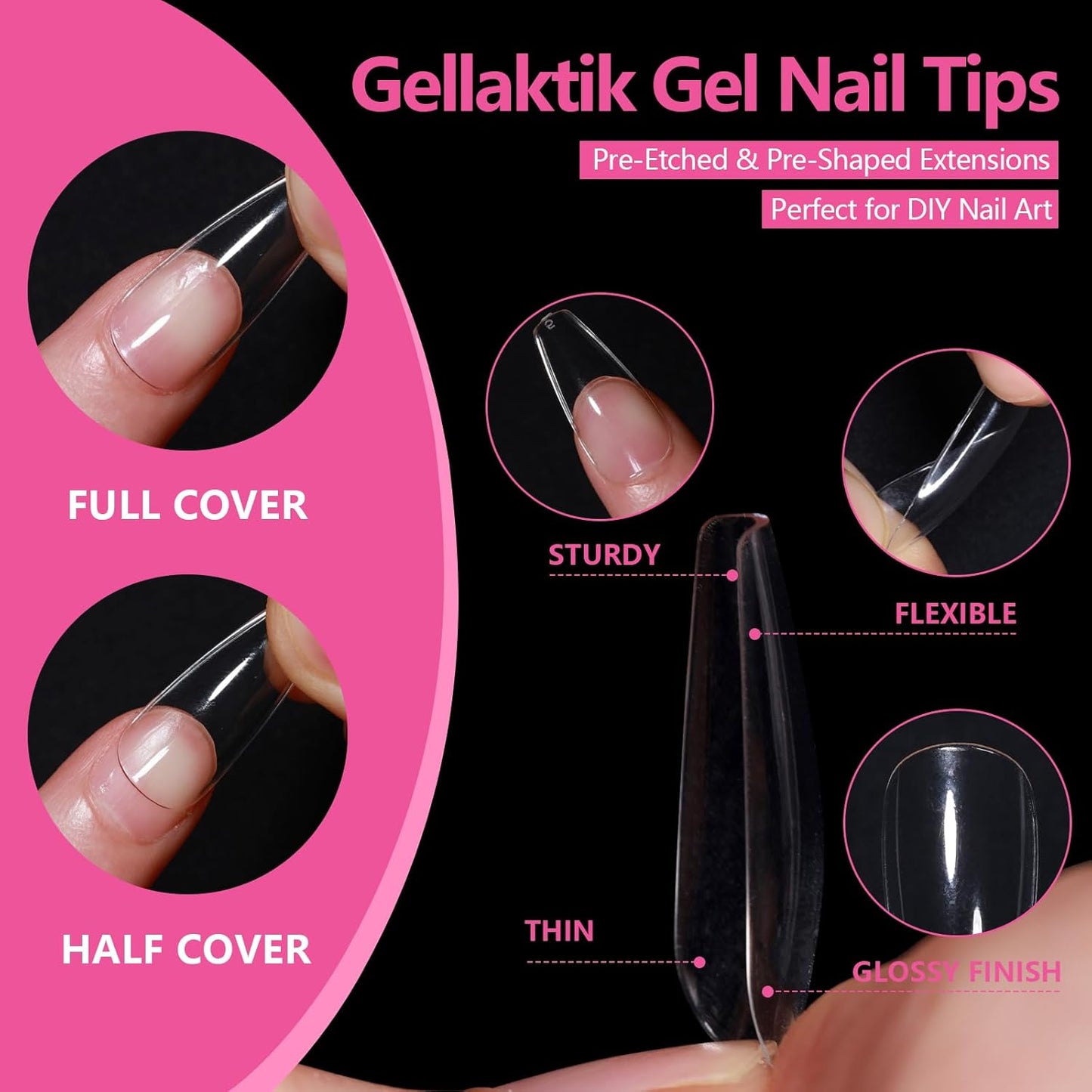 Medium Square Nail Tips 500PCS, Clear Acrylic Full Cover Gel Press on Nail Tips for DIY, 10 Sizes Pre-Shaped False Nails with Glossy Finish, Professional Manicure Kit & Easy Application