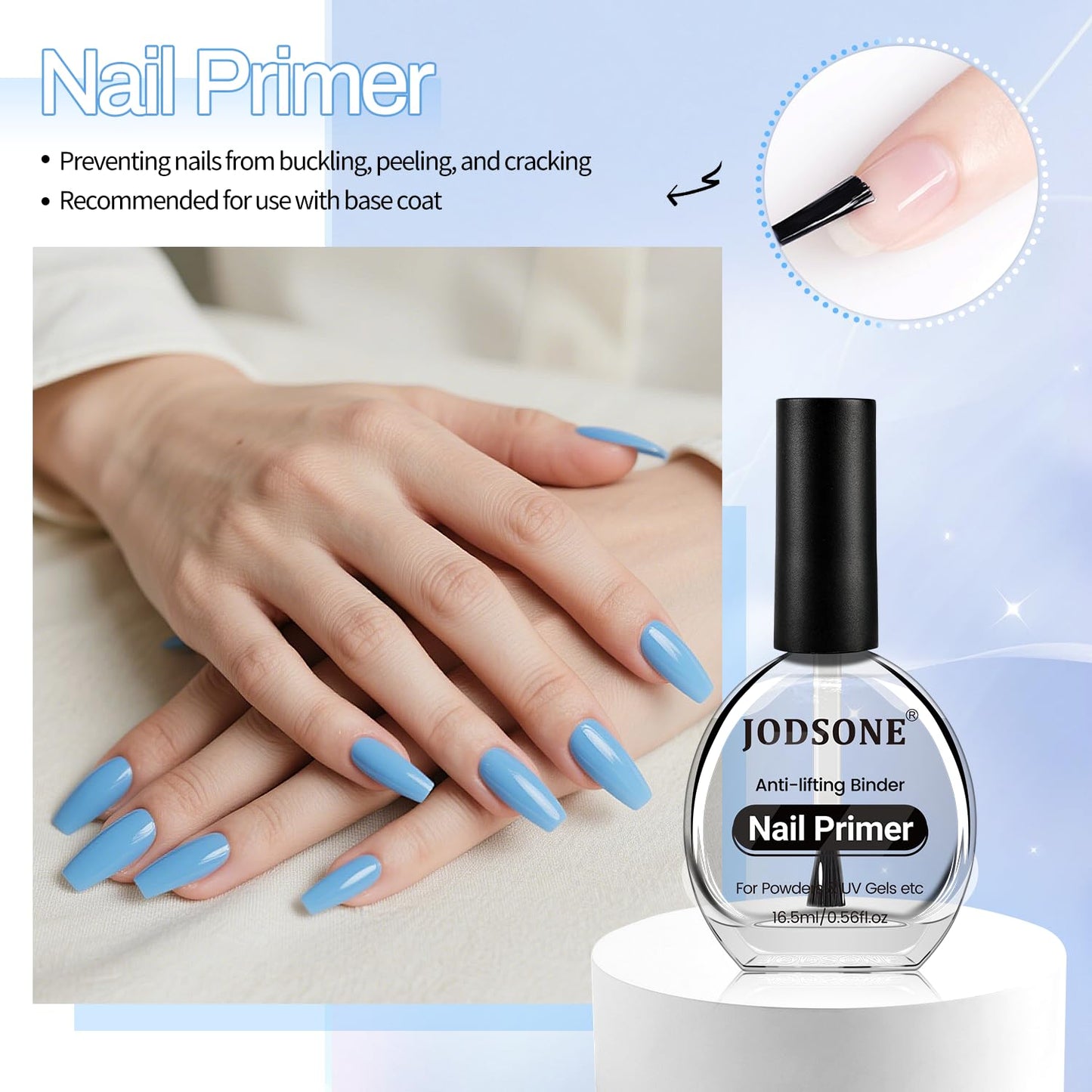 JODSONE 3Pcs 16.5ml Top Coat and Base Coat Set with Nail Primer No Wipe Top Coat Base Need U V Lamp Cured Nail Primer for Helping Nail Polish Adhere Better to Natural Nail