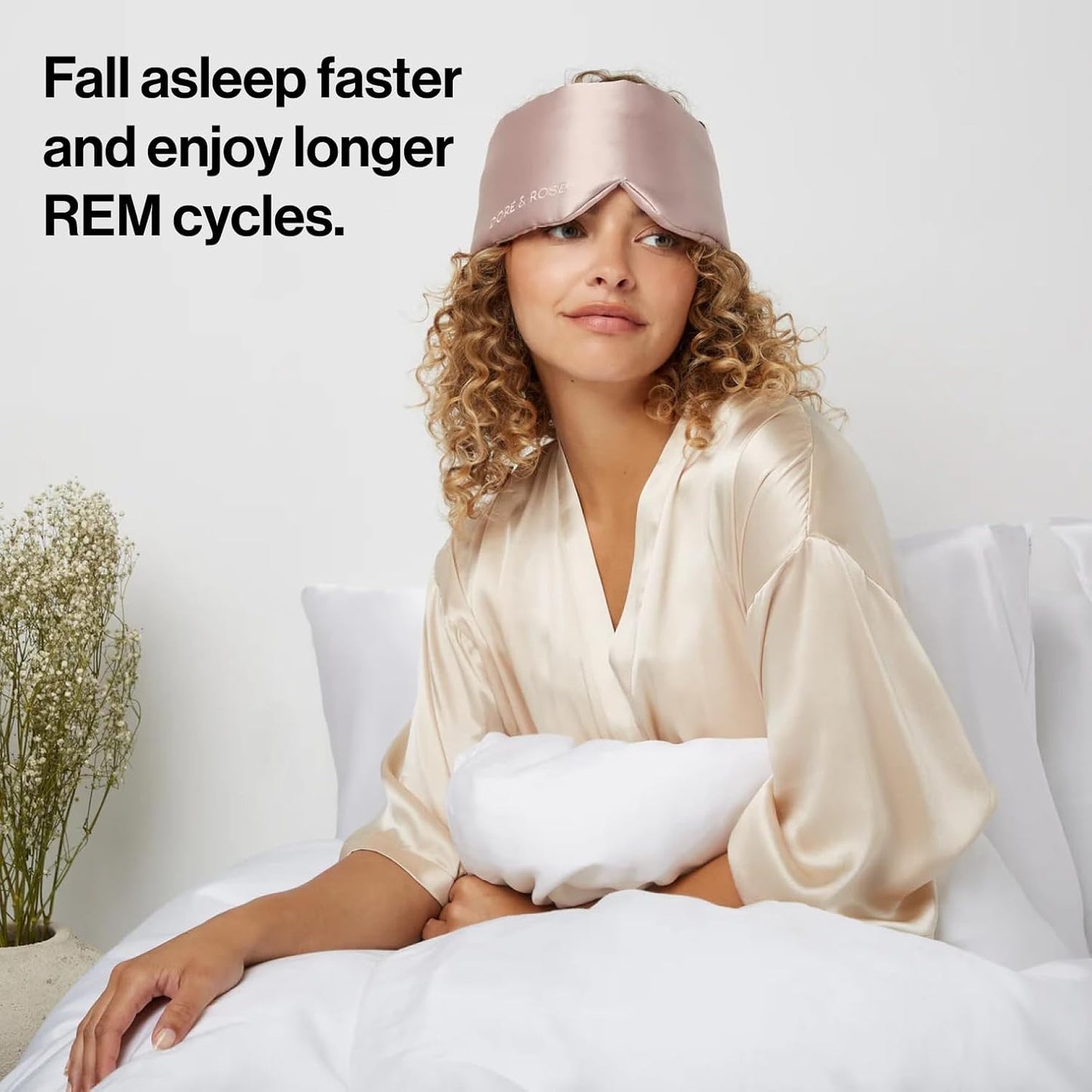 Dore & Rose Deep Sleep Mask Light Blocking, 23 Momme Mulberry Silk Eye Mask, Ultra Soft, Adjustable - Travel Sleeping Mask for Men & Women - Lotus