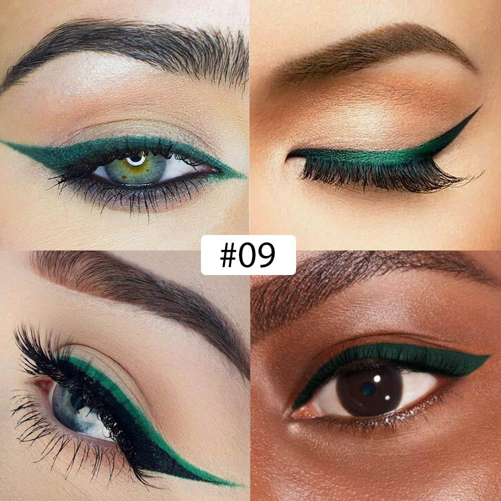 evpct 1Pcs Dark Green Liquid Eyeliner Waterproof Dark Green Eye Liners for Women, Eyes Wing Eyeliner Stamps Shapes Colored Eyeliner delineador de ojos a prueba de agua contra el agua blanco para ojos