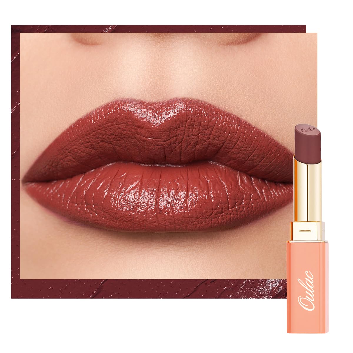 Oulac Color Rich Satin Lipstick - Red Brown Full Coverage Lip Color, Creamy Silky-Smooth, Moisturizing, Satin Matte Finish, Infused With Shea Butter, Vegan & Clean Beauty, 4g, SG14 Blair