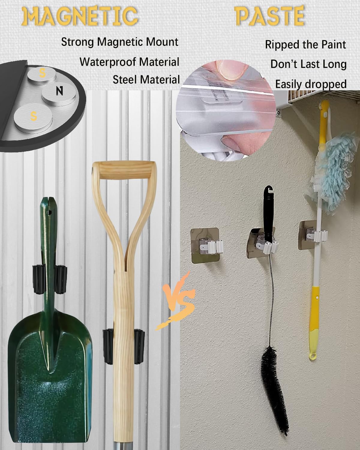 Magnetic Mop and Broom Holder, Broom Gripper Stainless Steel Mop Hanger Magnetic Broom Holder for Refrigerator, RV Camper Wall Organizer, Garage Kitchen Laundry Tools Organizer - 2 Pack/Gray…