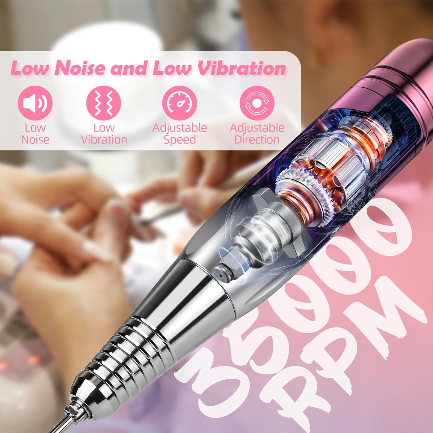 CIVPOWER Nail Drill Professional: 35000RPM Electric Nail File - Portable Rechargeable LED Display Nail Tool Kit- Manicure Pedicure Salon Home DIY Purple
