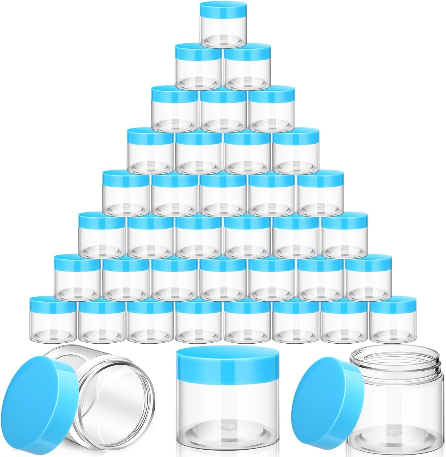 SATINIOR 36 Pieces 4 oz Plastic Jars with Lids Wide Mouth Airtight Reusable Container Acrylic Cosmetic Small Jars for Lotions Ointments Travel Toiletries Creams Make up Storage(Blue)