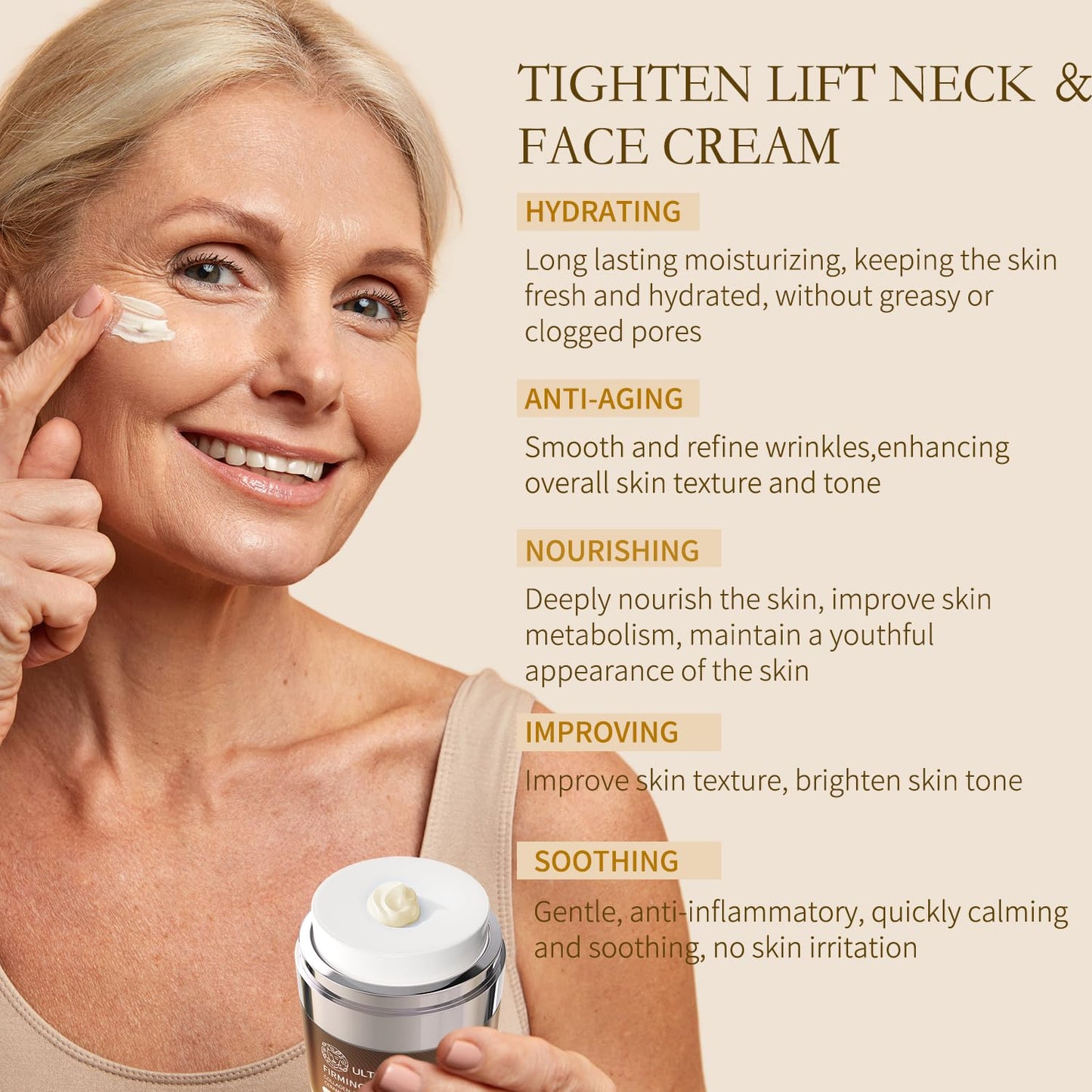 Tighten and Lift Neck Cream, Deep Hydration Neck Firming Cream with Retinol, Collagen & Honey Anti-Aging & Wrinkle Moisturizer for Face, Neck & Décolleté Women & Men 1.7 Fl Oz