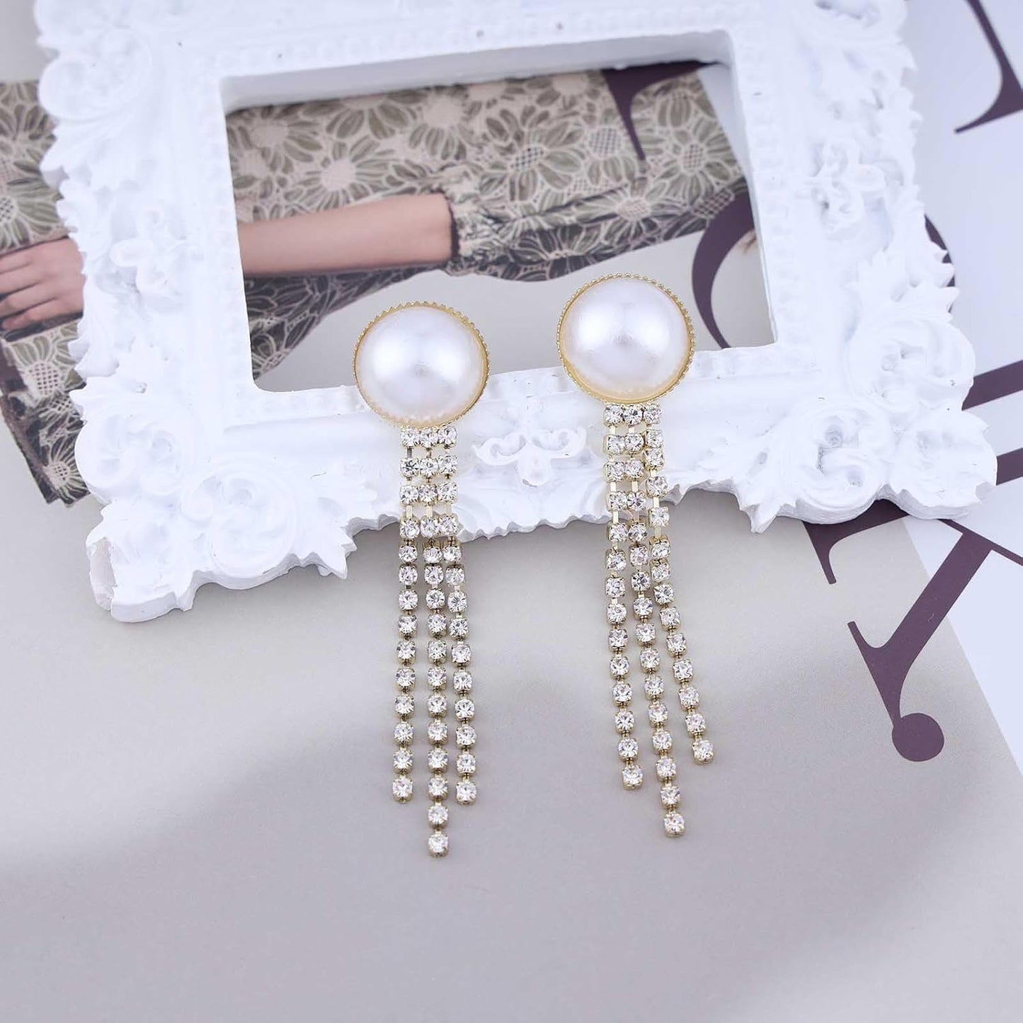 Vintage Crystal Pearl Drop Earrings Cz Bridal Crystal Earrings Long Rhinestone Tassel Earrings Gold Pearl Stud Earrings Jewelry for Women