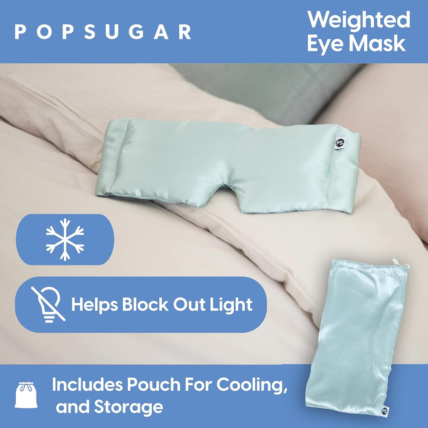 POPSUGAR Weighted Sleep Eye Mask, Light-Blocking and Silk Eye Mask for Adults and Women, Best for Sleeping and Travel, Comfortable Contoured Design