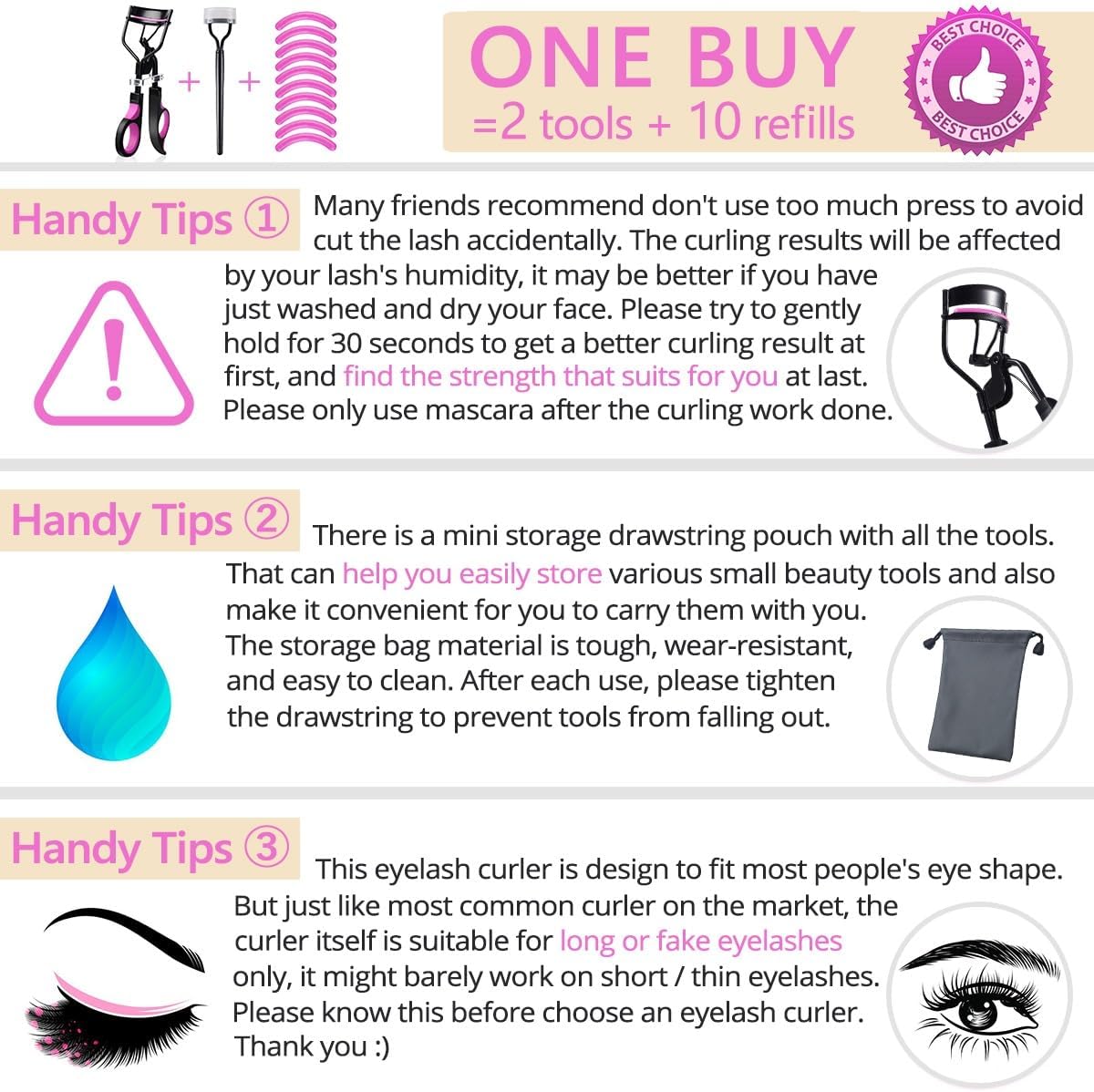 Eyelash Curler with Comb, qiipii Professional Lash Curlers metal Eyelashes Comb Seperator Eyelash Mascara Applicator Tool Kit for Women with 10 Replacement Silicone Refills Pads for Home & Travel Uses