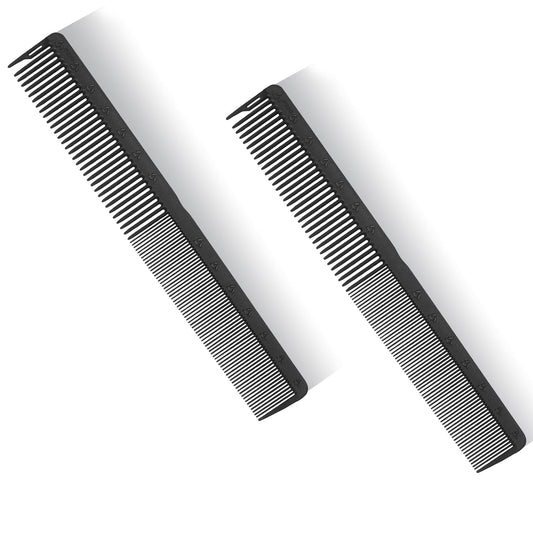 PERFEHAIR 2-Pack Professional Round Tooth Hair Cutting Comb - 7.4 Inch, Black Carbon Fiber Anti-Static & Heat Resistant, Durable Barber Combs with Fine & Wide Tooth for Precise Haircut for Men & Women