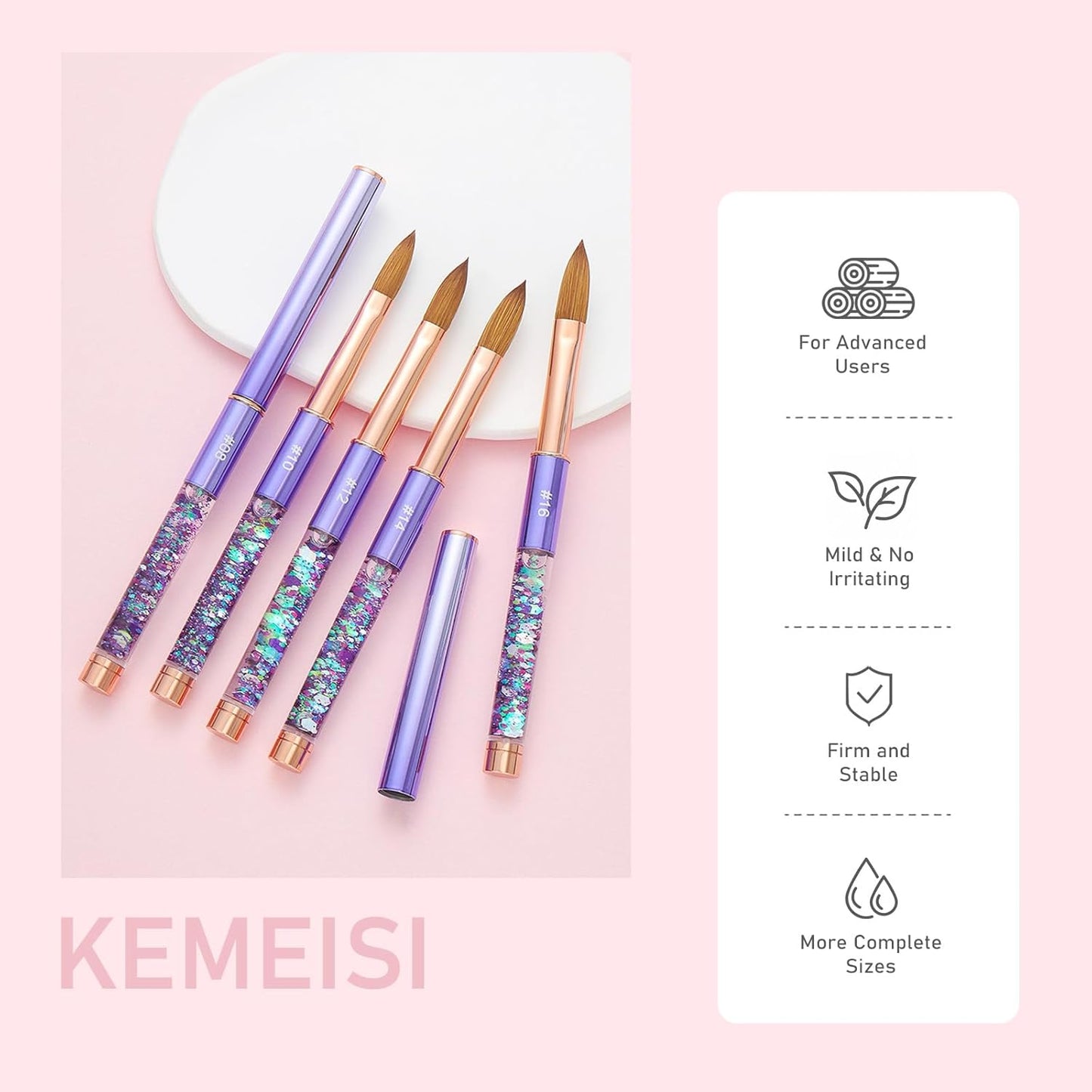 Acrylic Nail Brush Size #14, KEMEISI 100% Pure Kolinsky Nail Art Brushes Sturdy Handle Oval Shaped Acrylic Powder Nail Design Tools for Professional Manicure DIY Home Salon (Purple)