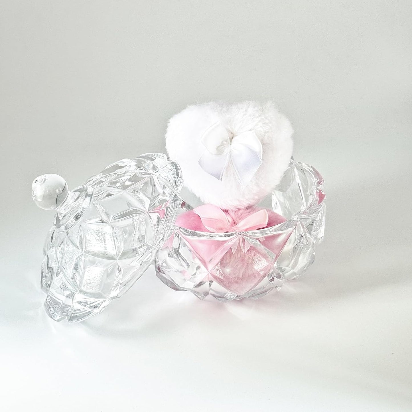 Body Powder Puff and Container - Glass Dusting Powder Container with 2 Soft Puffs Vintage Powder Puff Case for Women & Girls (3.94x3.94x4.53 H IN) - GRB012-Transparent
