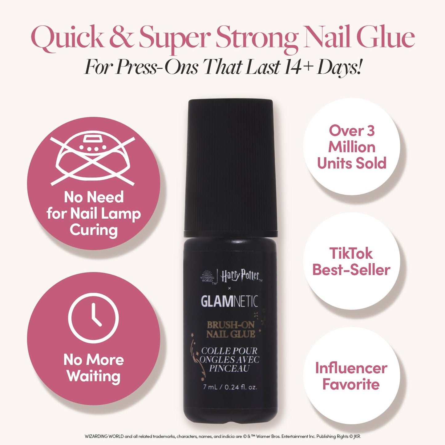 Harry Potter™ x Glamnetic Super Strong Brush On Nail Glue | Brush Tip Applicator, Mess Free, Travel Friendly, Vegan | Durable & Long-Lasting | .24 fl. oz.