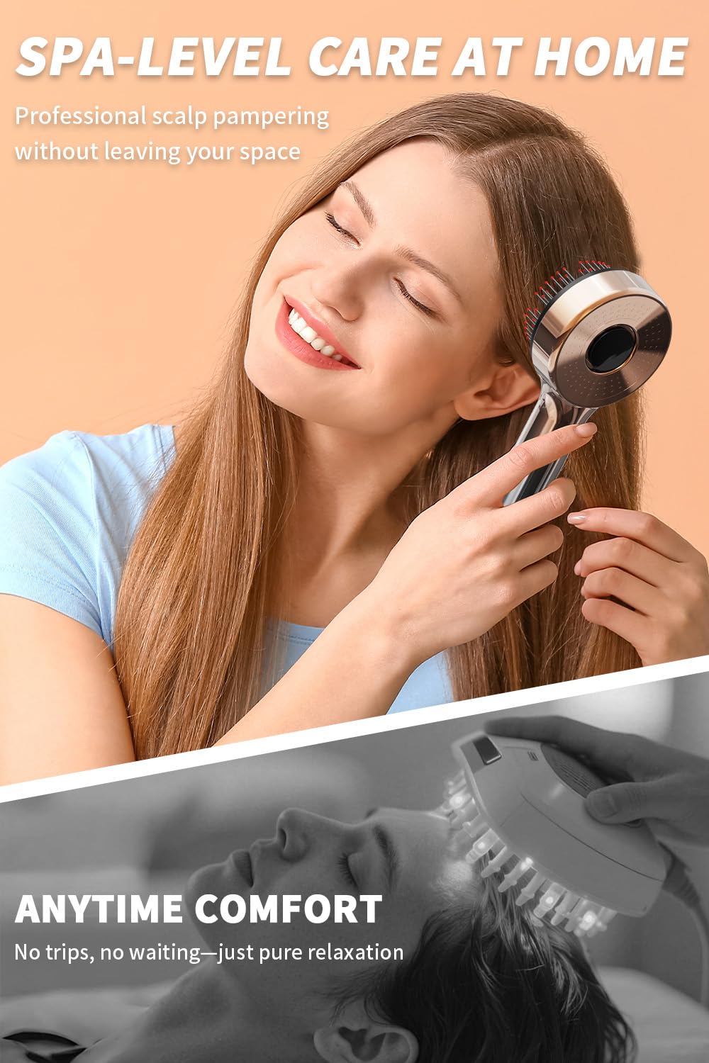 All-in-One Upgrade – 3-in-1 Electric Scalp Comb with Oil Applicator, Detangling Hair Brush, IPX7 Waterproof, Cordless Portable Design