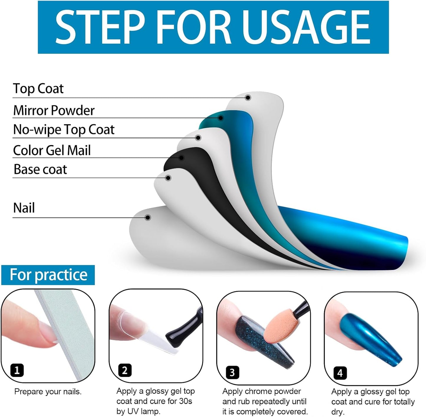 Artdone Chrome Nail Powder, Azure Iridescent Aurora Powder Metallic Mirror Effect Pigment Pearlescent Mermaid Pigment Pearl Glitter Dust Kit, Nail Art Decoration, Resin Craft