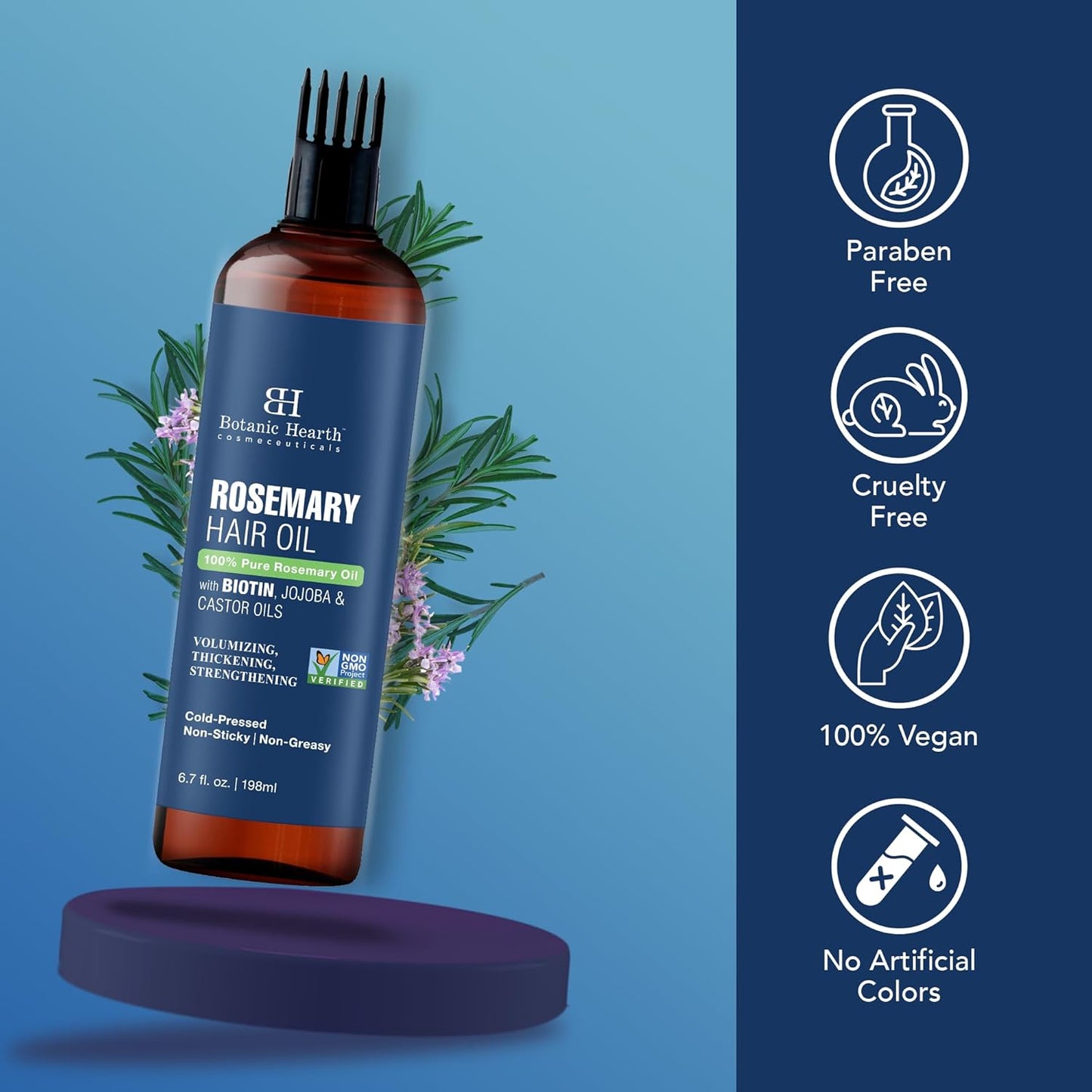 Botanic Hearth 100% Pure Rosemary Oil For Hair Growth (6.7 fl oz-Pack fo 2)| Infused with Biotin, Jojoba & Castor Oil | Hair Oil Repairs Dry Damaged Hair, Strengthening, Healthier Hair- Hair Tonic