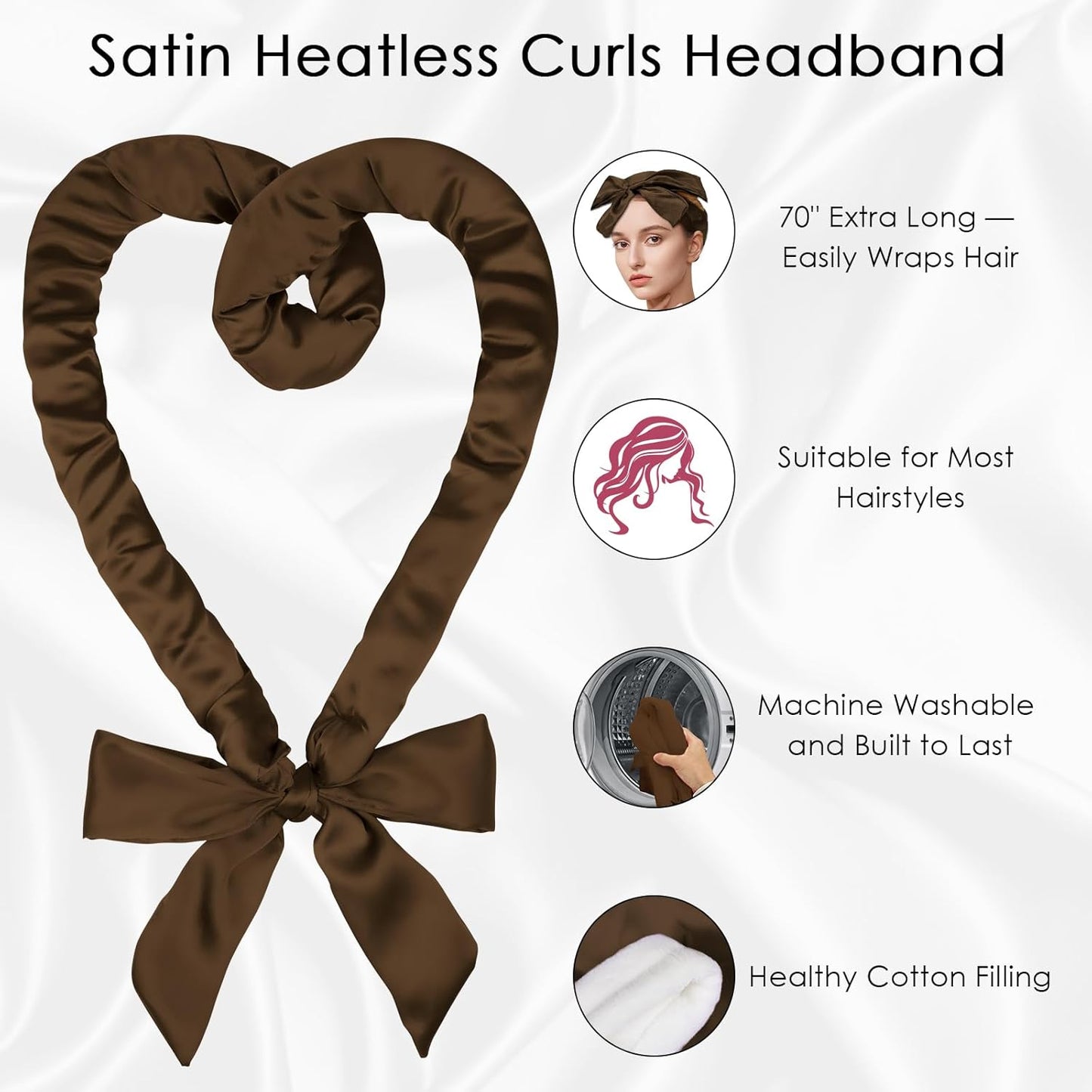 weiwei Satin Heatless Curlers Hair Curler, No Heat Curls Overnight Hair Curlers to Sleep In Overnight Curls Headband, 70" Hair Curlers No Heat, 9 Pcs Satin Heatless Curling Set for Women Long Hair