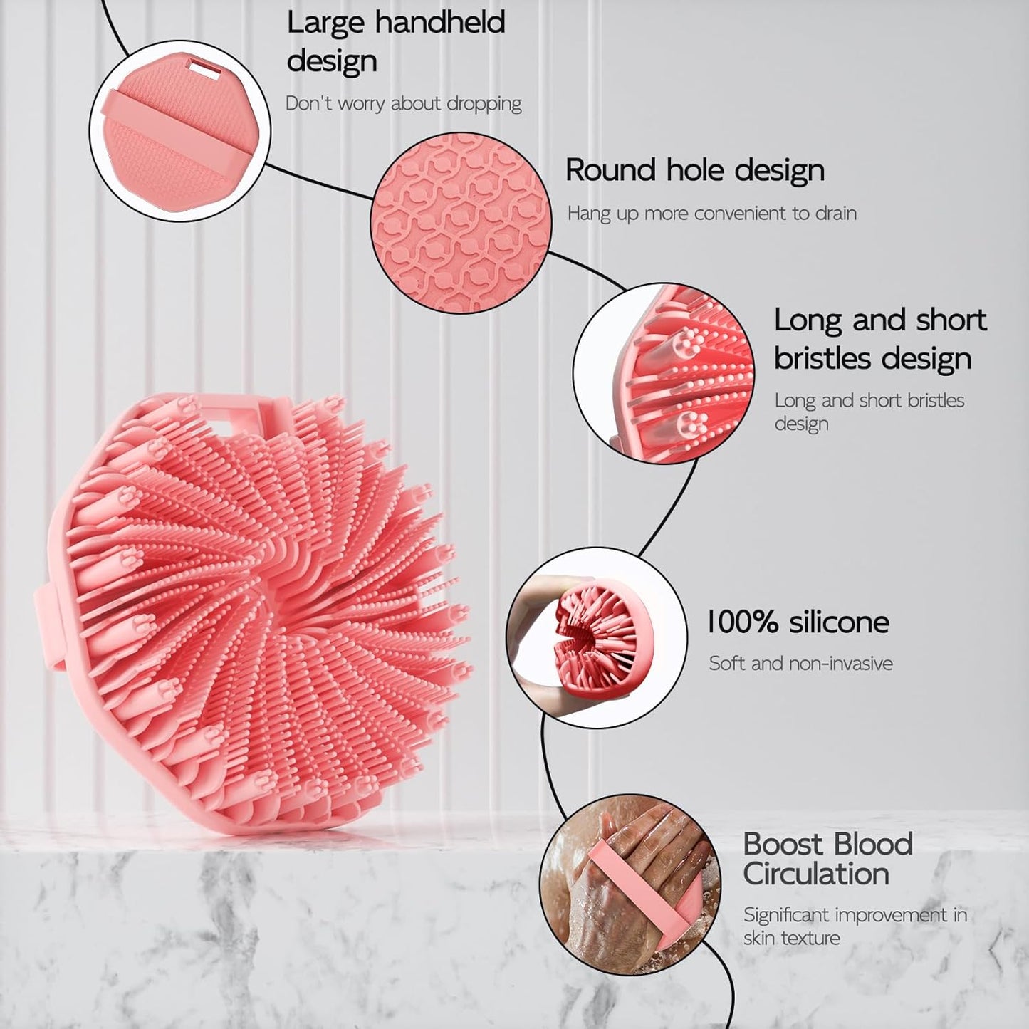 Silicone Body Scrubber 2 Counts, Exfoliating Body Wash Scrubbers Exfoliator, Shower Body Brush for Effective Showering Exfoliation and Gentle Massage (Black+Pink)